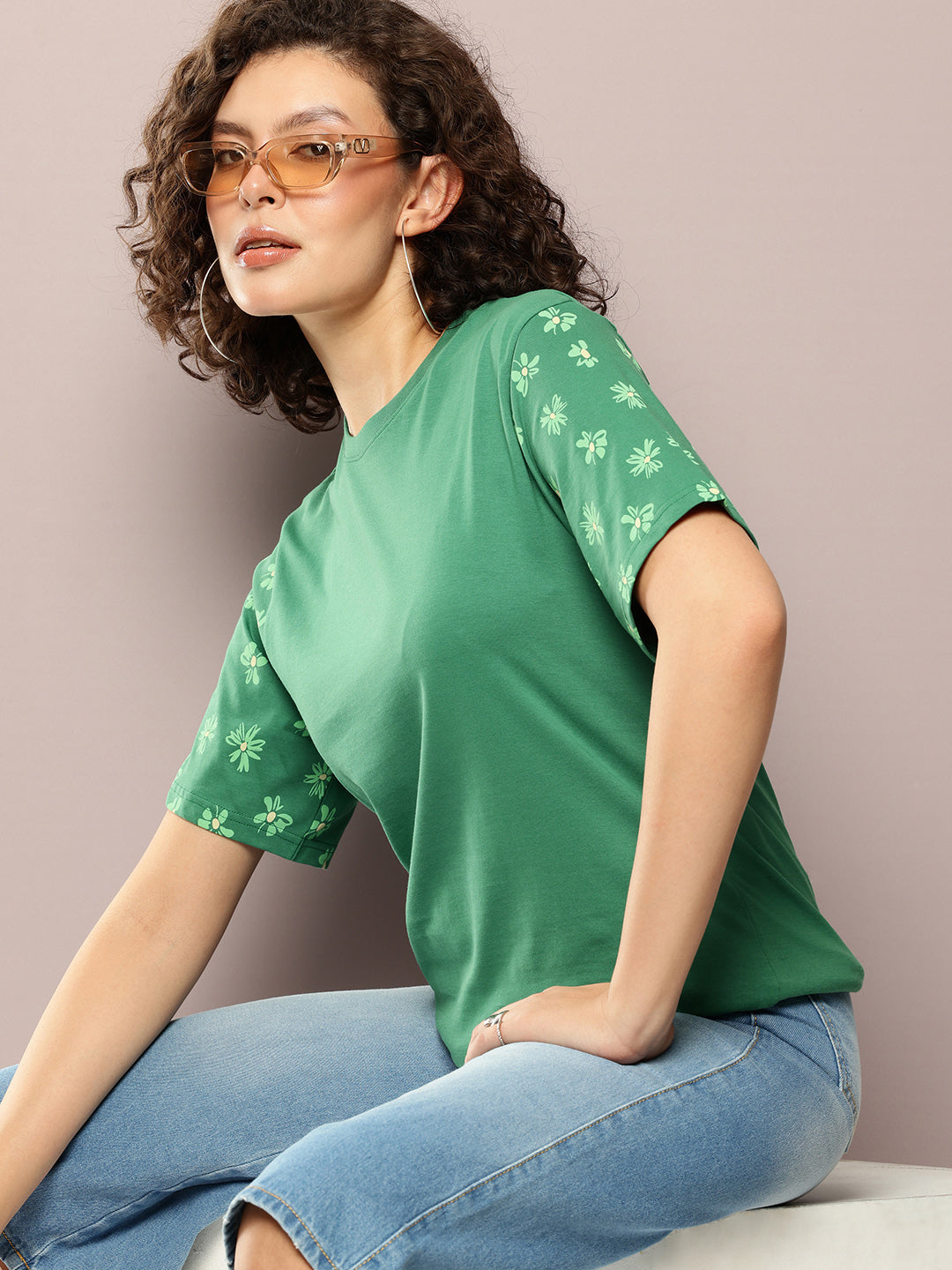 Womens Half Sleeve Round Neck Printed Oversized Fit Tshirts