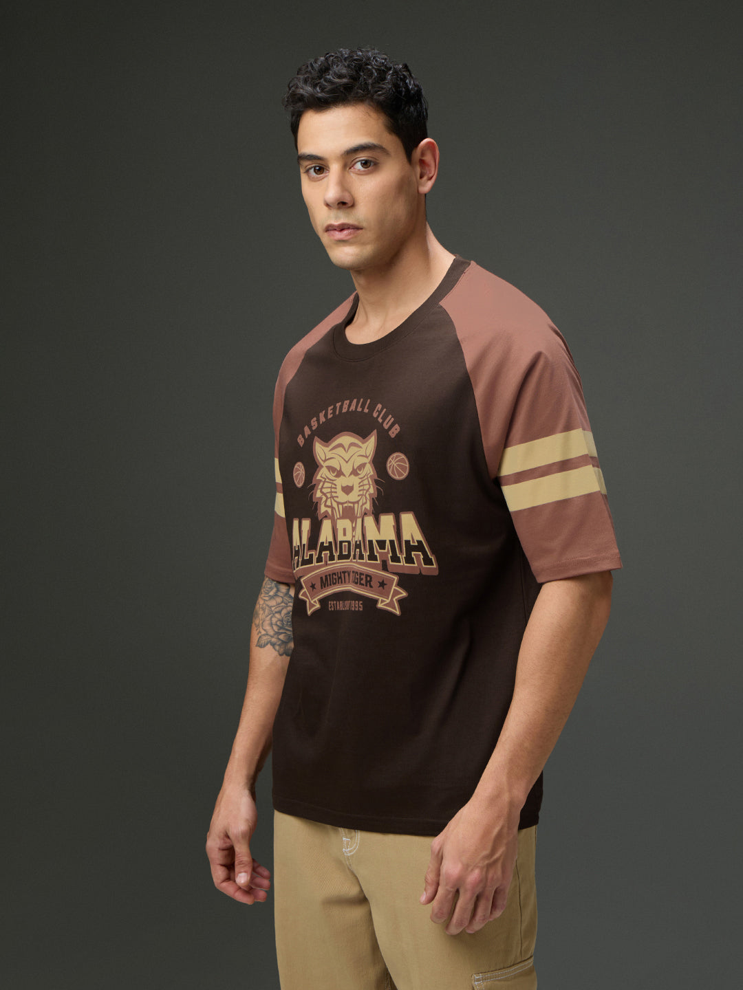 Mens Round Neck Raglan Sleeve Printed Oversized Fit Tshirt