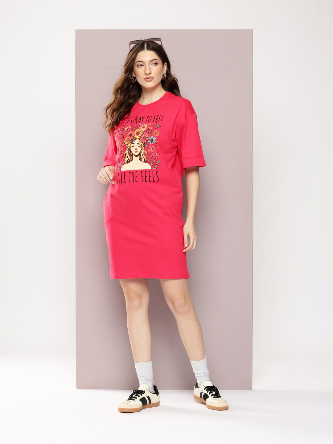 Womens Oversized Short Sleeves Printed Tshirt Dress