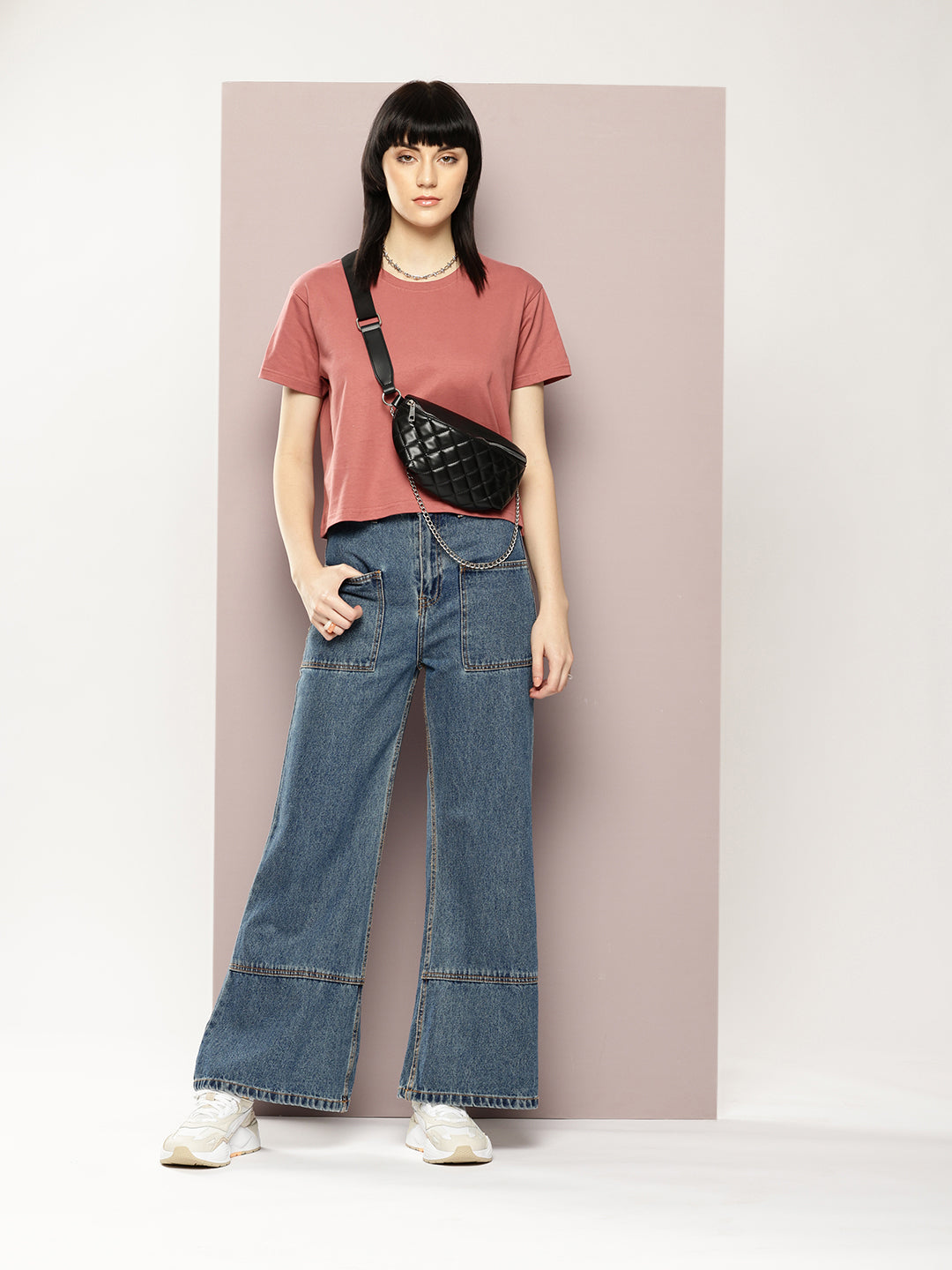 Womens Half Sleeve Round Neck Solid Boxy Fit Tshirts