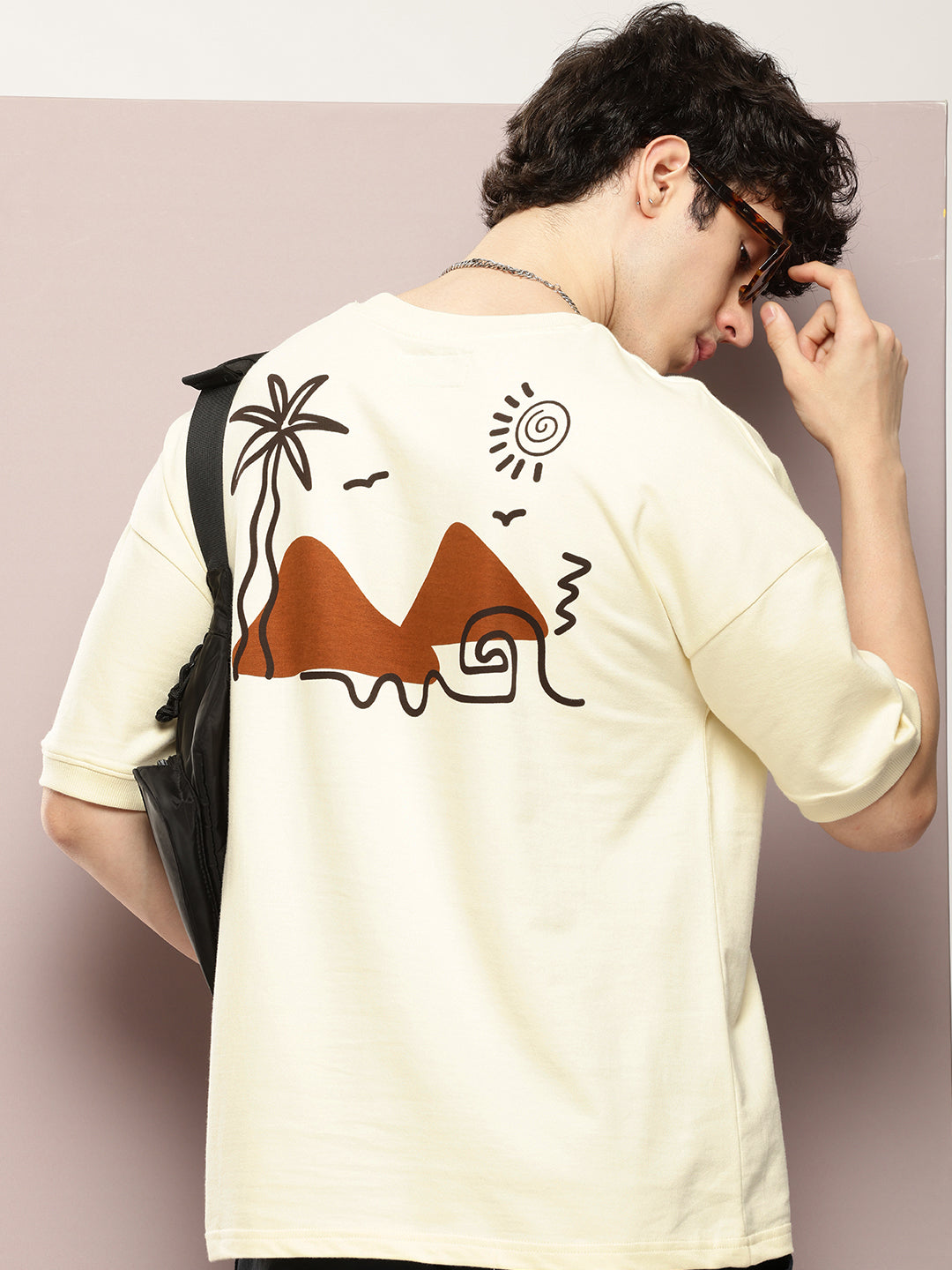 Mens Half Sleeve Round Neck Back Printed Oversized Fit Tshirts