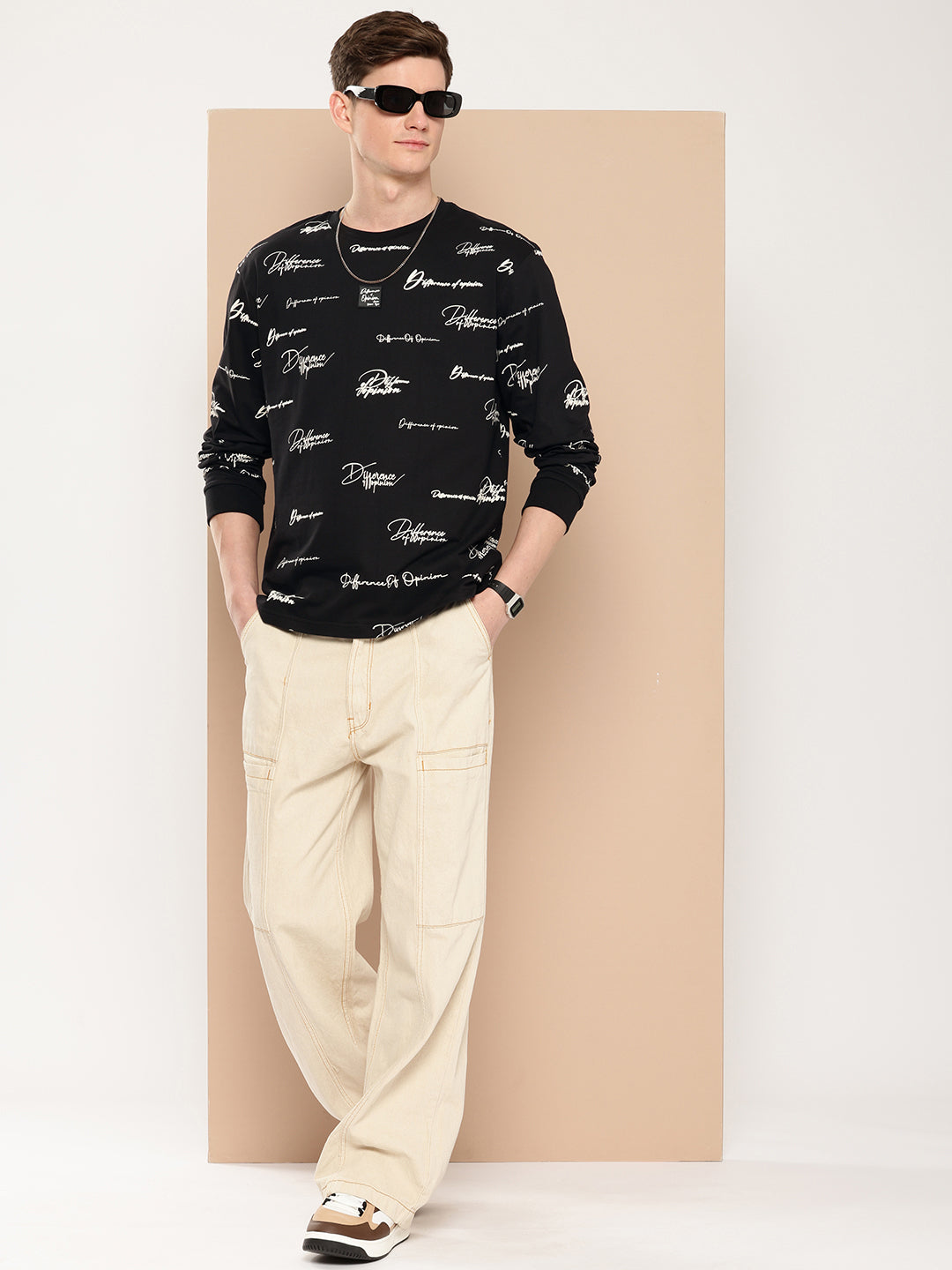 Mens Full Sleeve Round Neck All-Over Printed Oversized Fit Tshirts