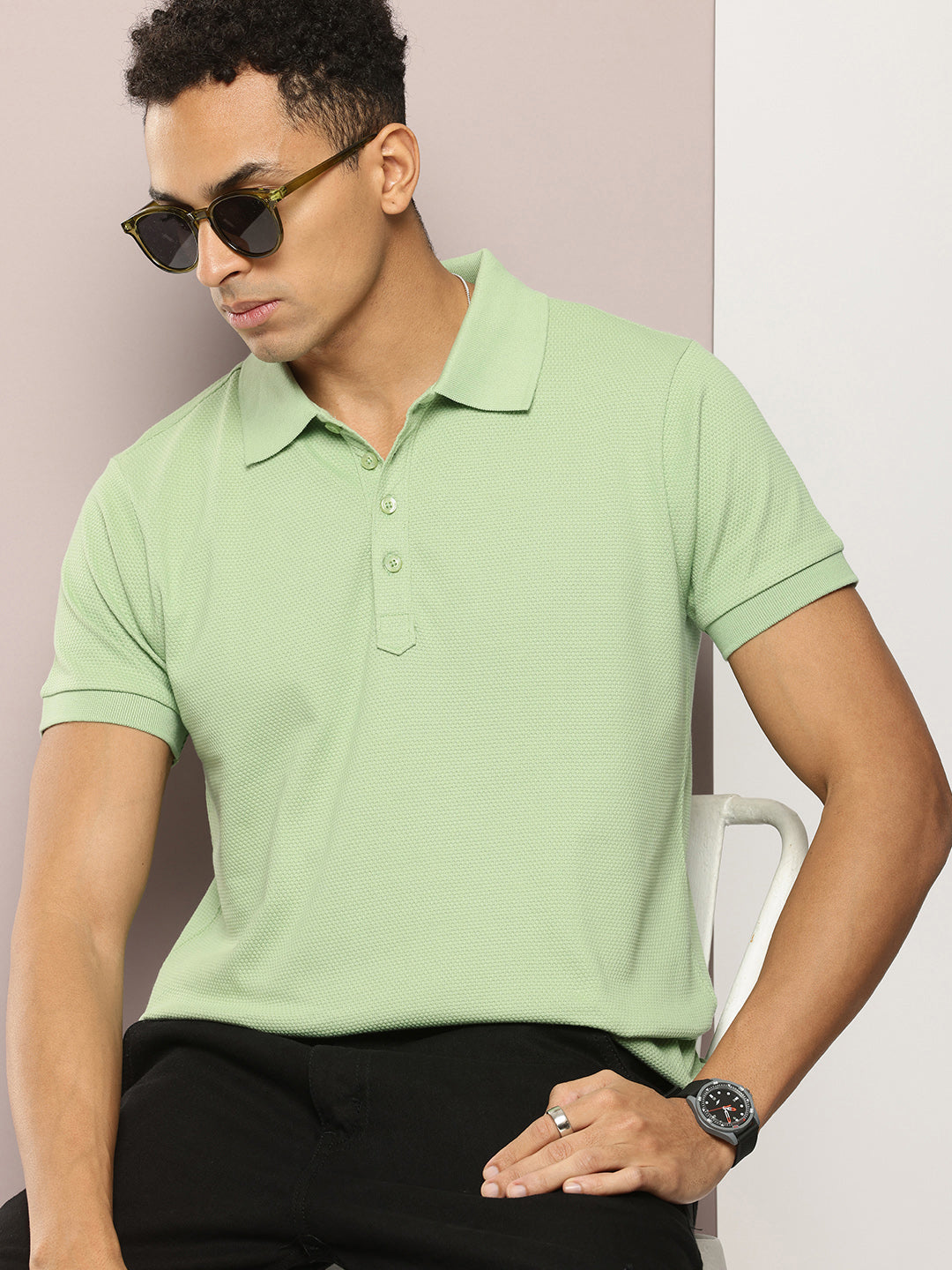 Mens Half Sleeve Polo Neck Solid Regular Fit Tshirts