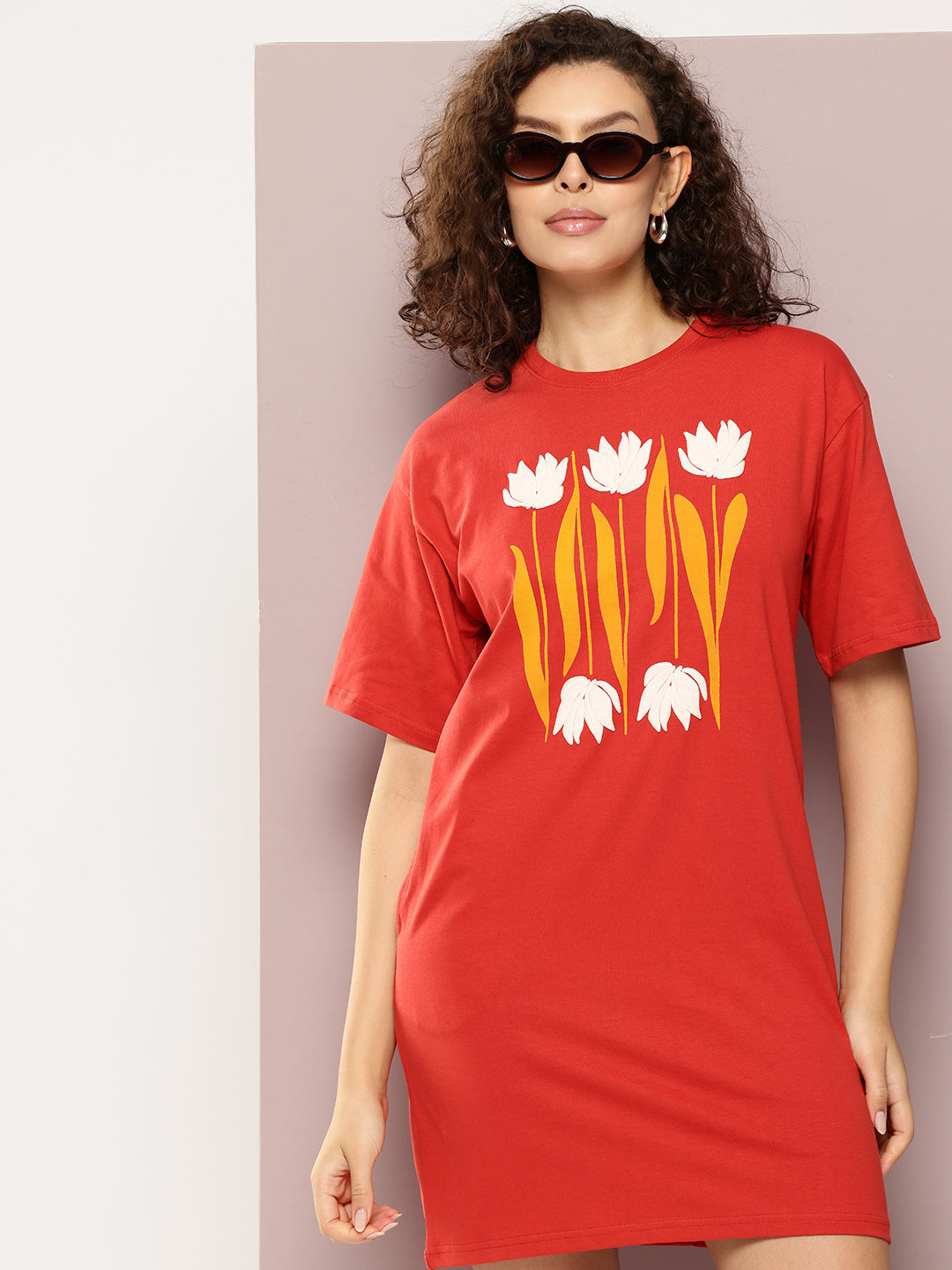 Womens Oversized Short Sleeves Printed Tshirt Dress