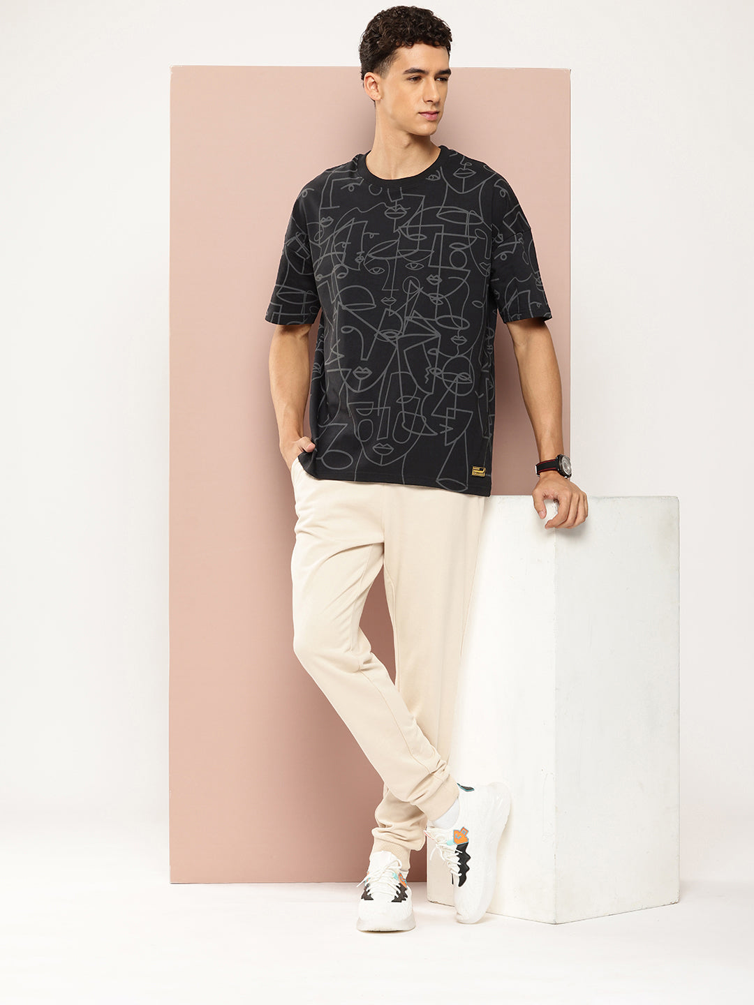 Mens Half Sleeve Drop Shoulder Printed Oversized Fit T-Shirts