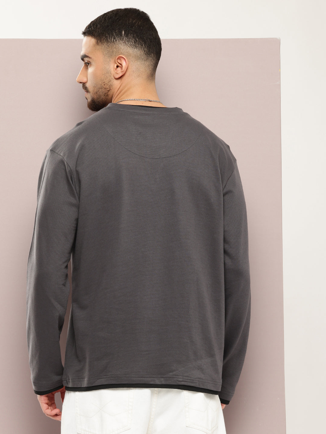 Mens Full Sleeve V-Neck Solid Oversized Fit Tshirts