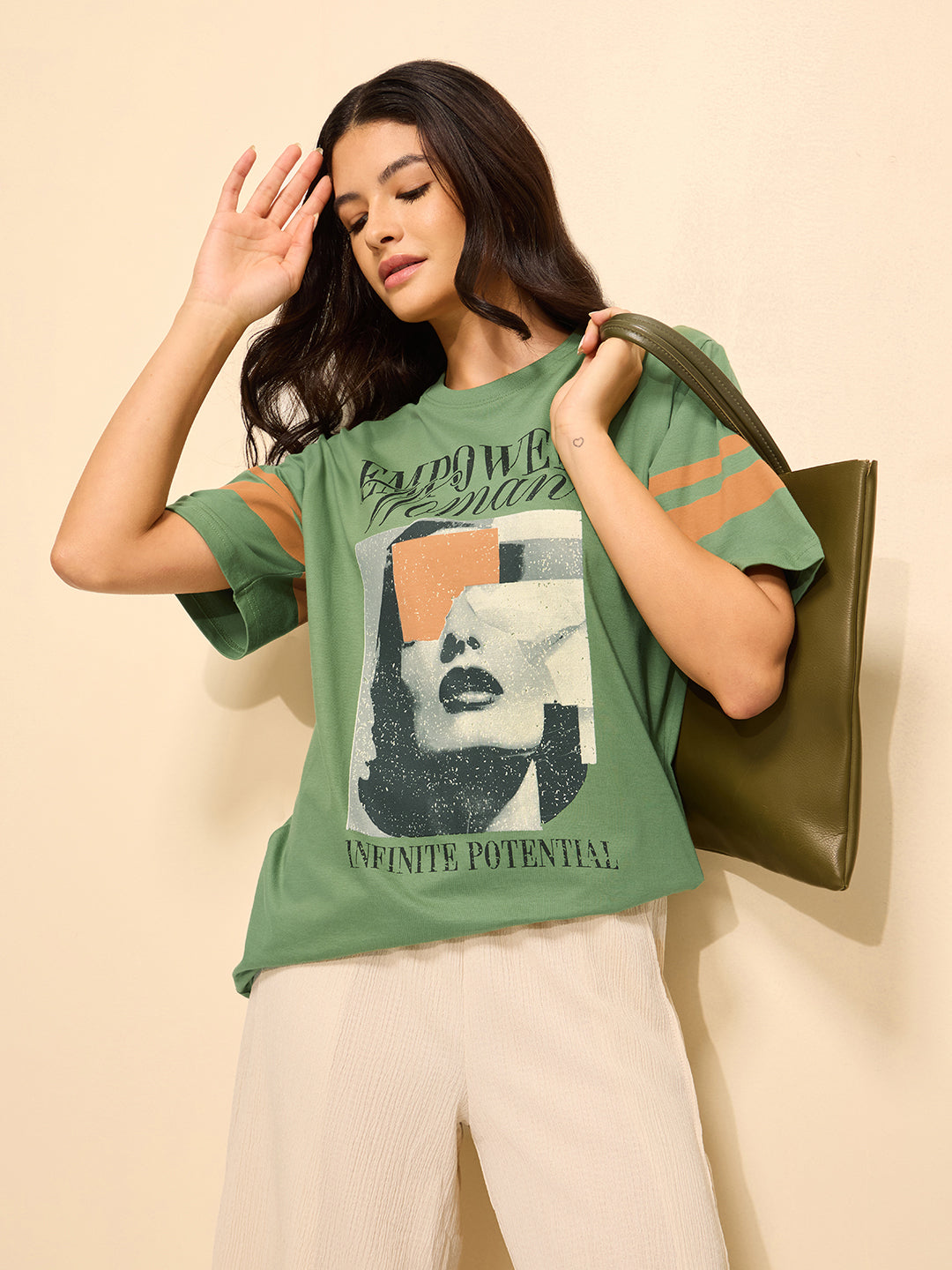 Womens Printed Oversized Cotton T-Shirt