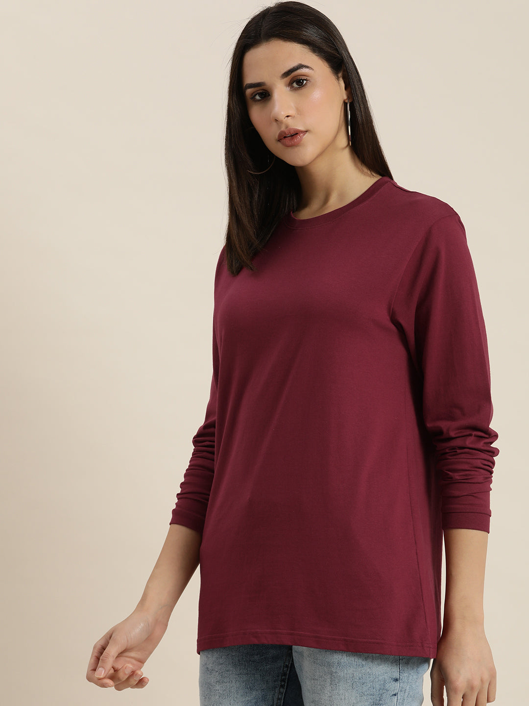 Womens Full Sleeve Round Neck Oversized Fit T-Shirts