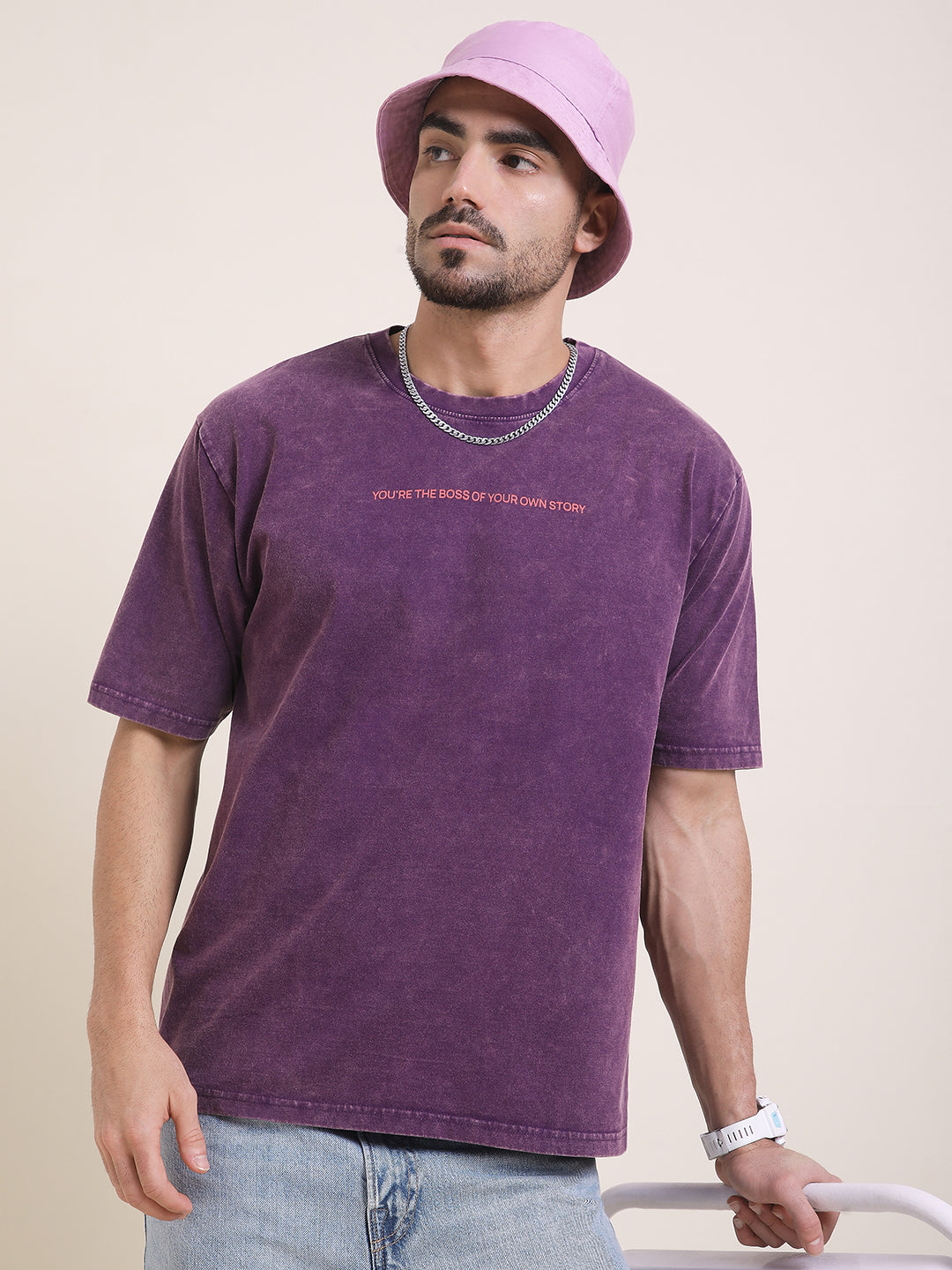 Mens Half Sleeve Round Neck Back Printed Oversized Fit Tshirts