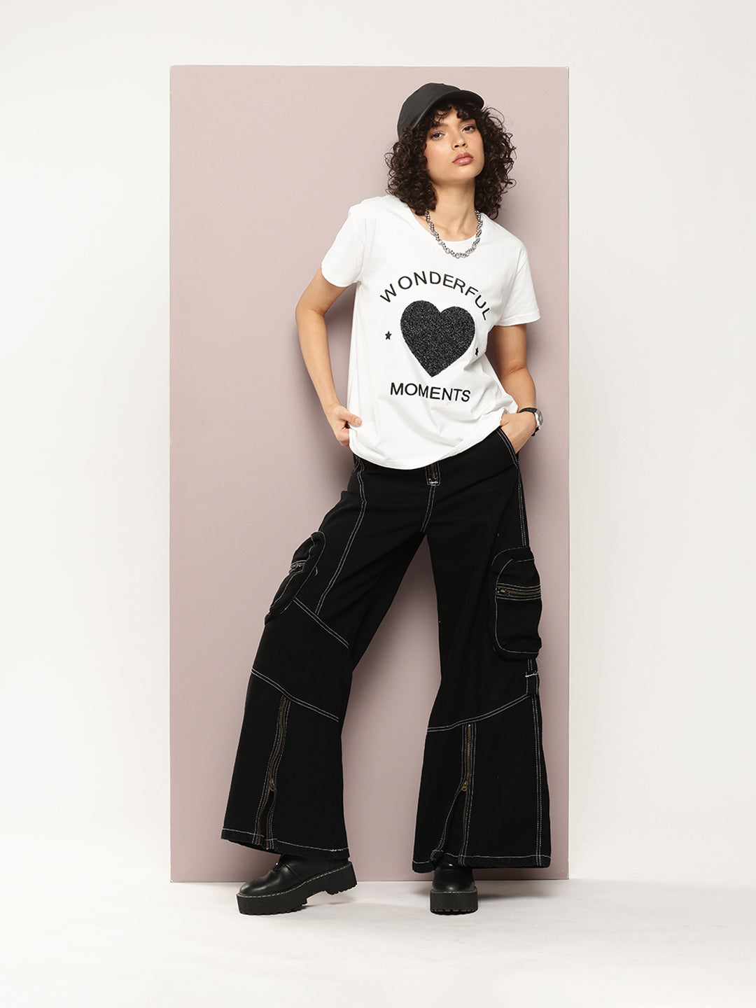 Womens Half Sleeve Round Neck Embroidery Boxy Fit Tshirts