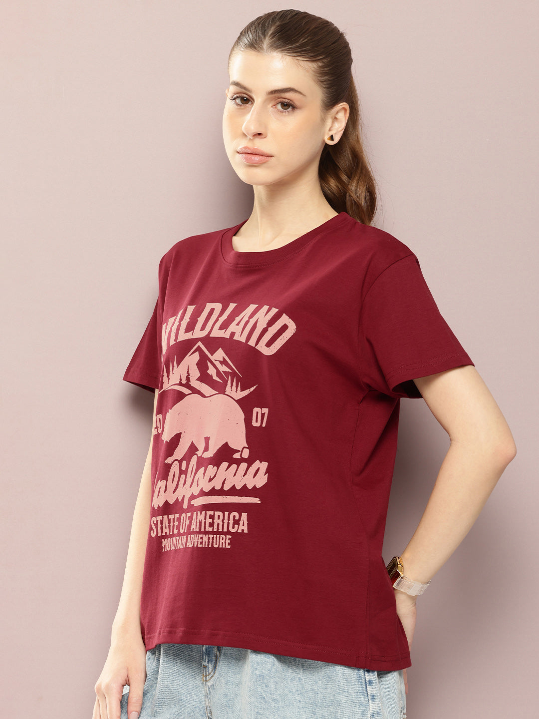 Womens Half Sleeve Round Neck Printed Boxy Fit Tshirts