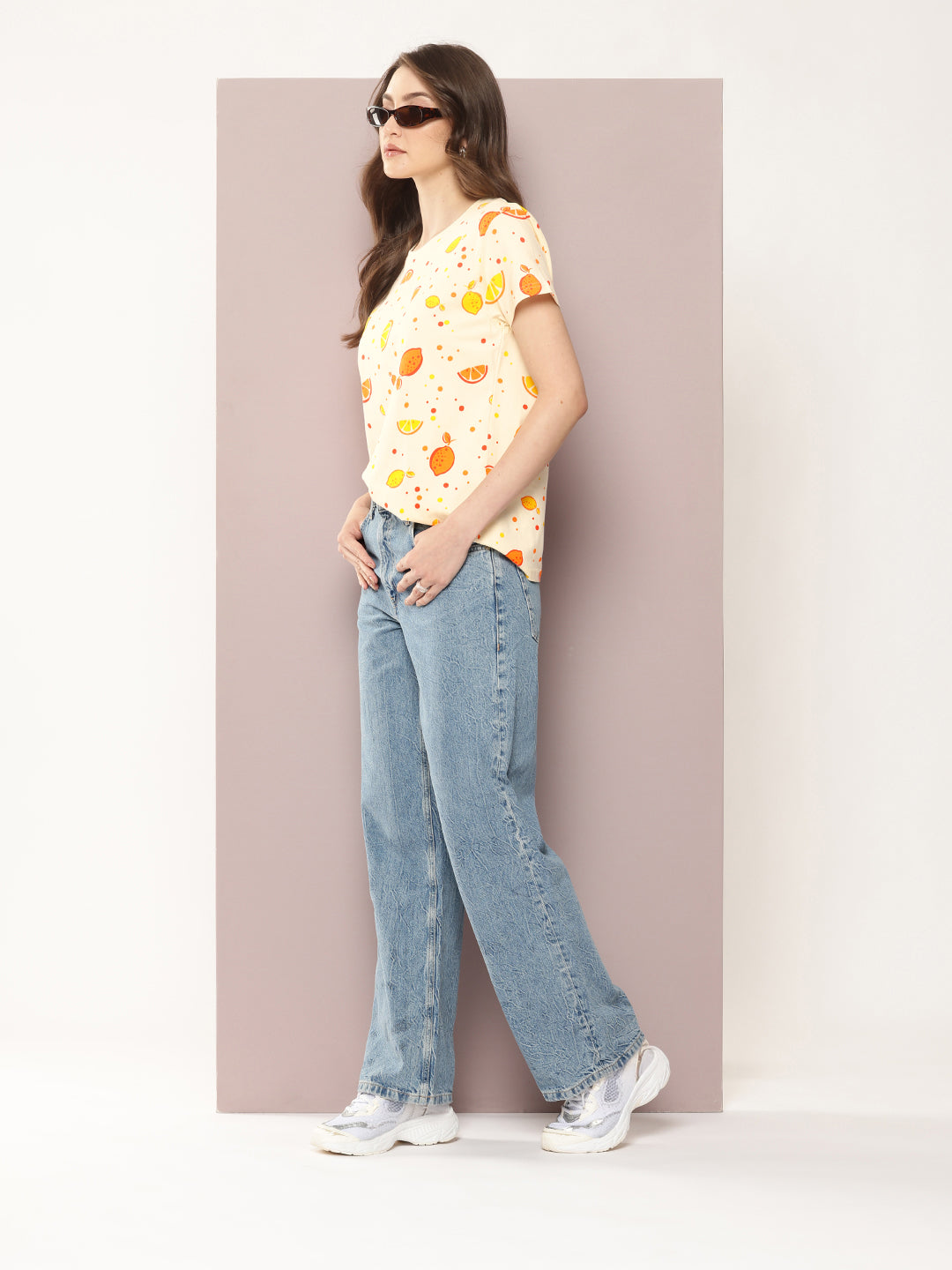 Womens Half Sleeve Round Neck All-Over Printed Boxy Fit Tshirts