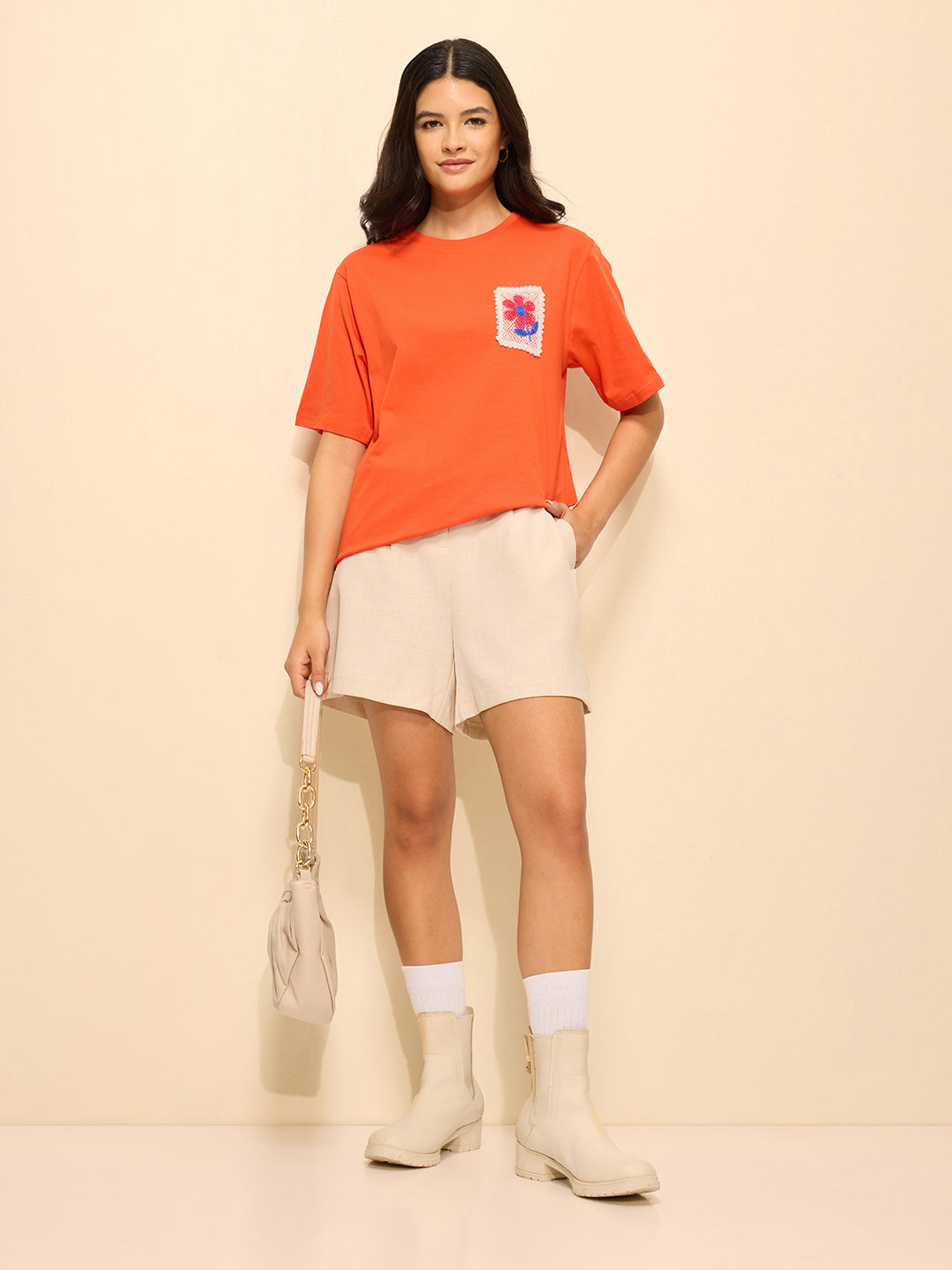 Womens Laces Detailed Oversized Fit Cotton T-Shirt