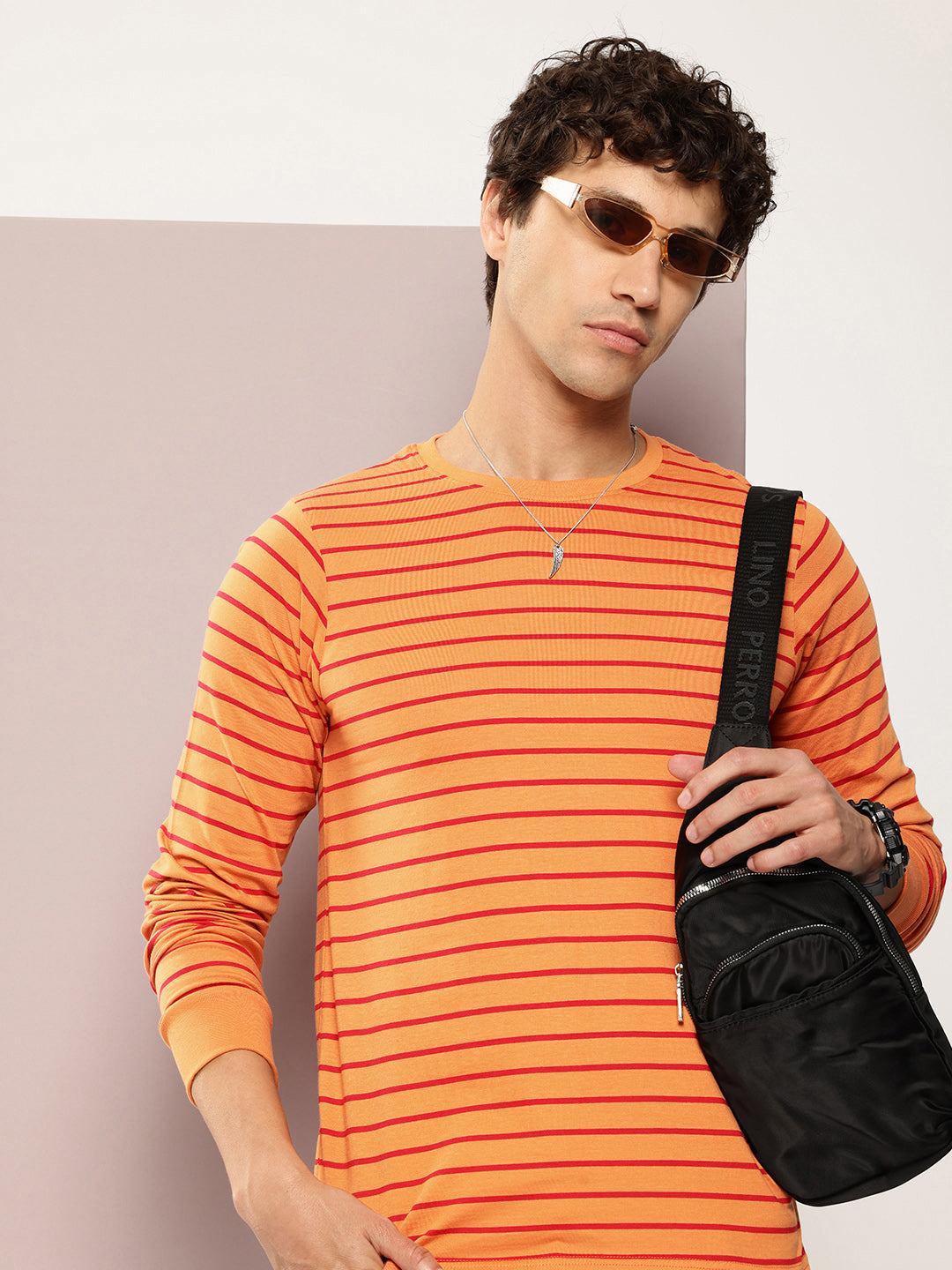 Mens Full Sleeve Round Neck All-Over Striped Regular Fit Tshirts