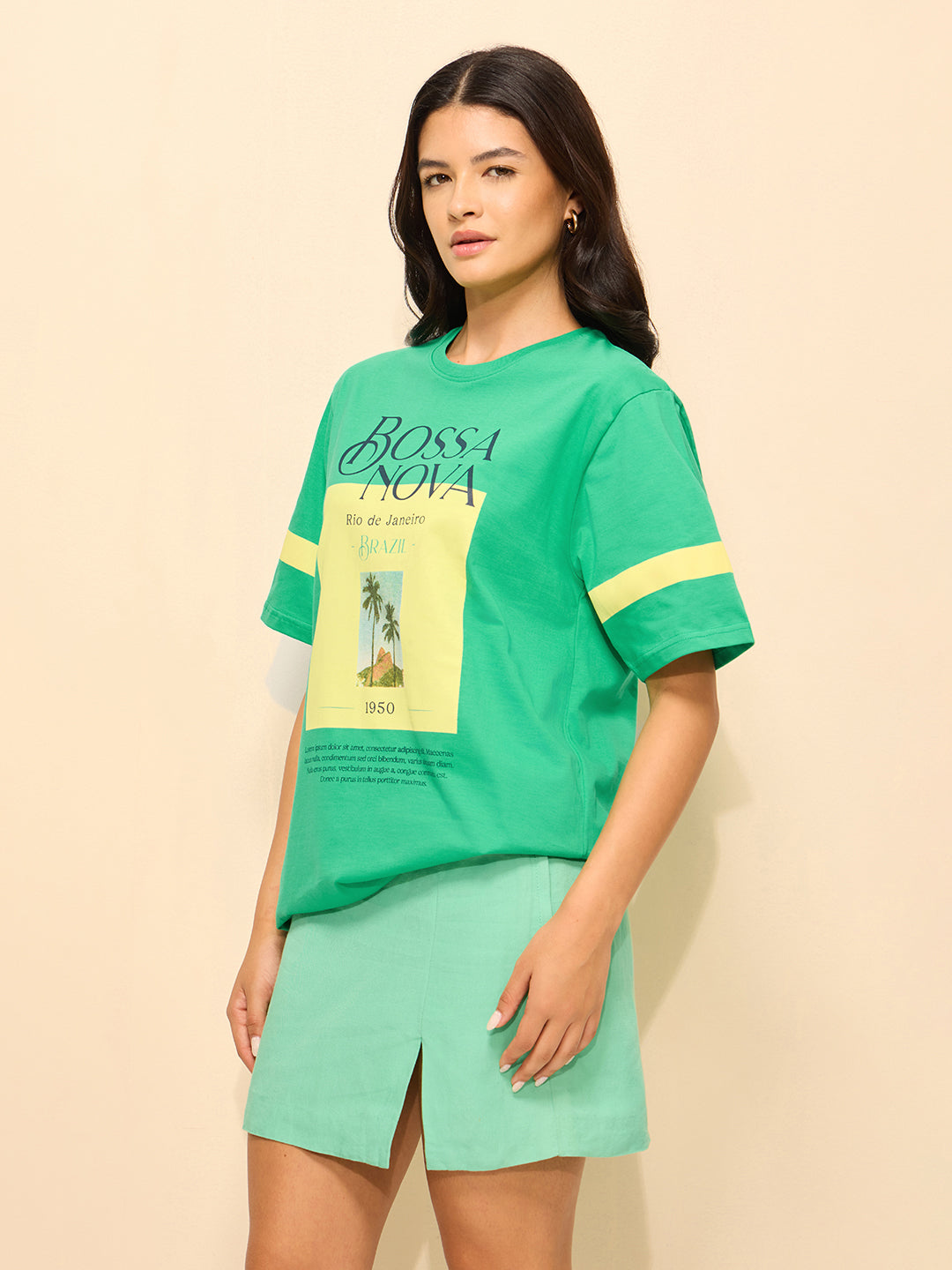 Womens Printed Oversized Fit Cotton T-Shirt