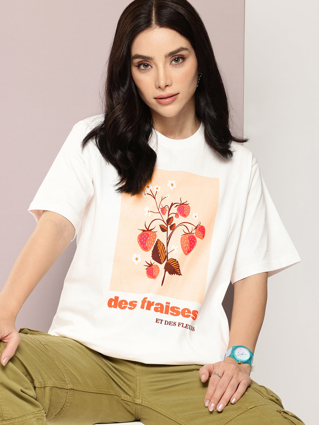 Womens Half Sleeve Round Neck Printed Oversized Fit Tshirts