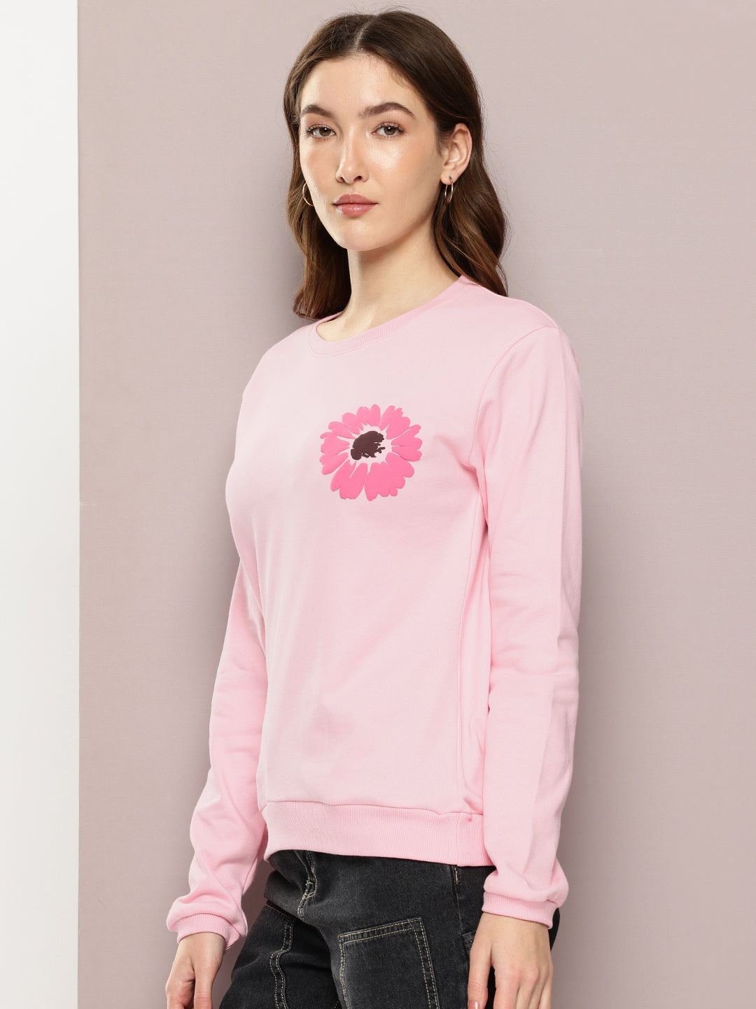 Womens Full Sleeve Round Neck Embellished Relaxed Fit Tshirts
