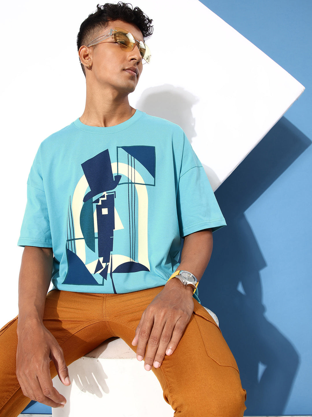 Mens Half Sleeve Drop Shoulder Printed Oversized Fit T-Shirts
