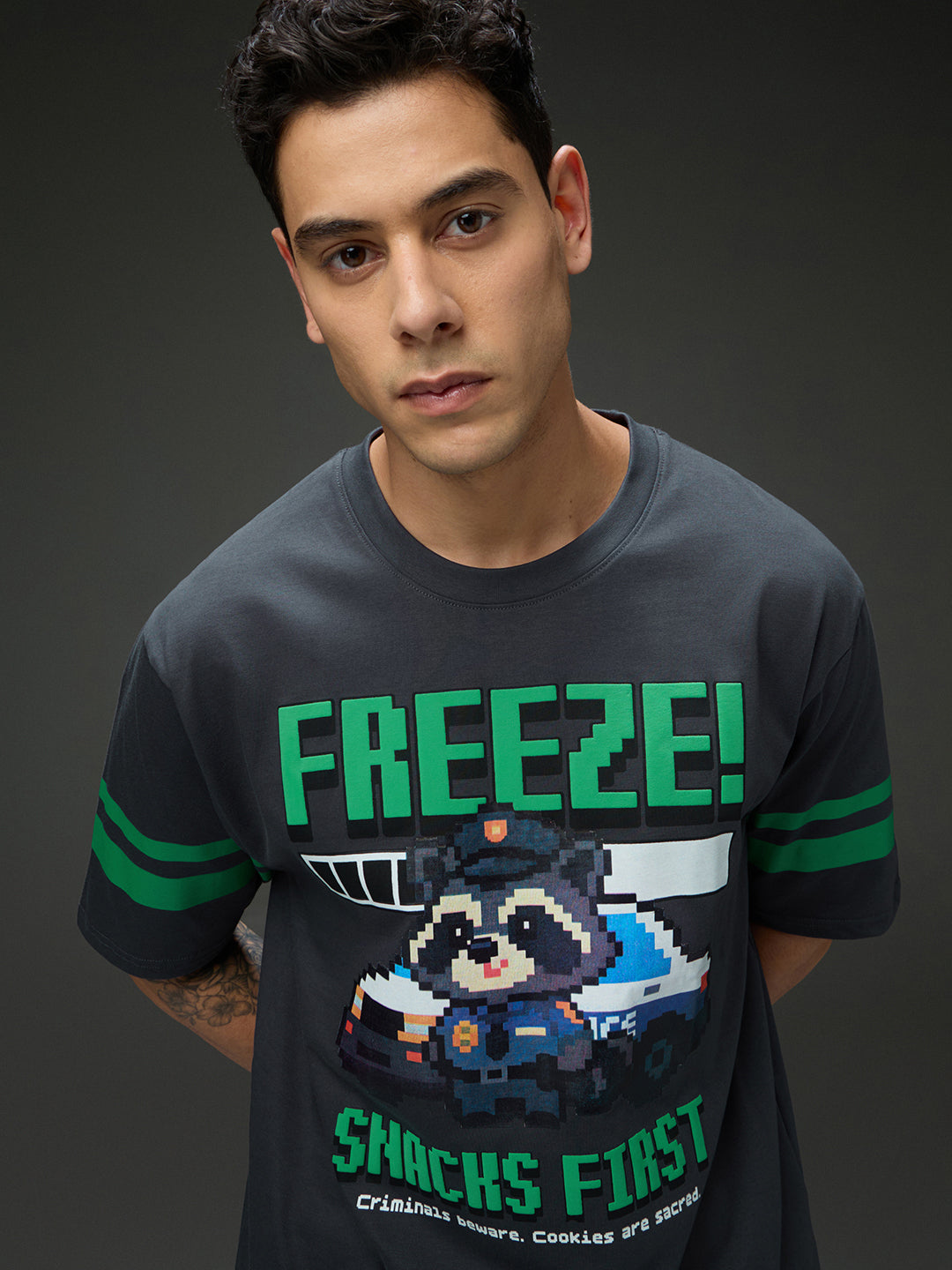 Mens Round Neck Half Sleeve Puff Printed Oversized Fit Tshirt