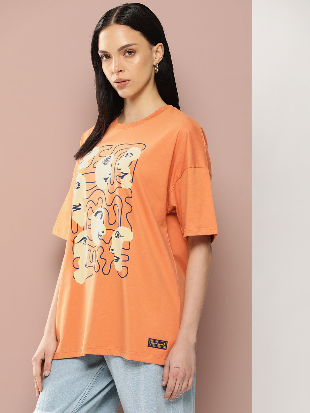 Womens Half Sleeve Drop Shoulder Printed Oversized Fit T-Shirts