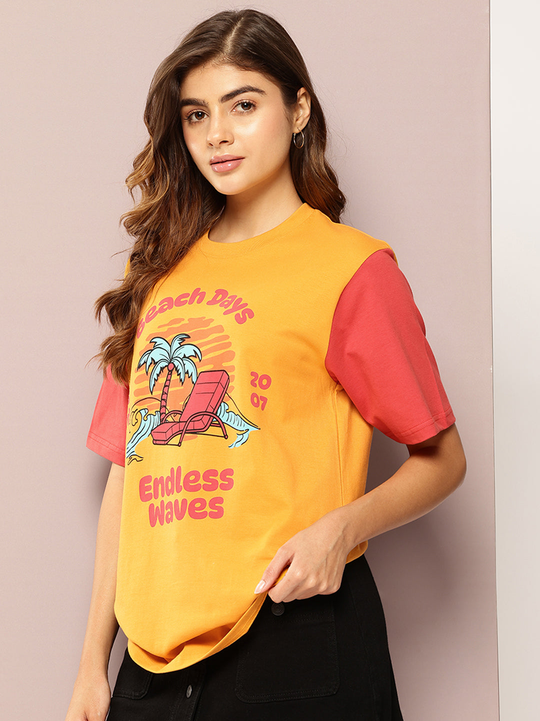 Womens Short Sleeve Printed Oversized Fit Tshirt