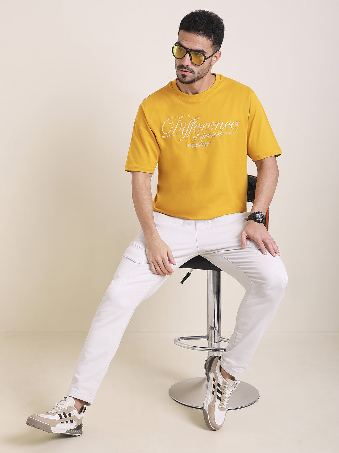 Mens Half Sleeve Round Neck Embroidered Oversized Fit Tshirts