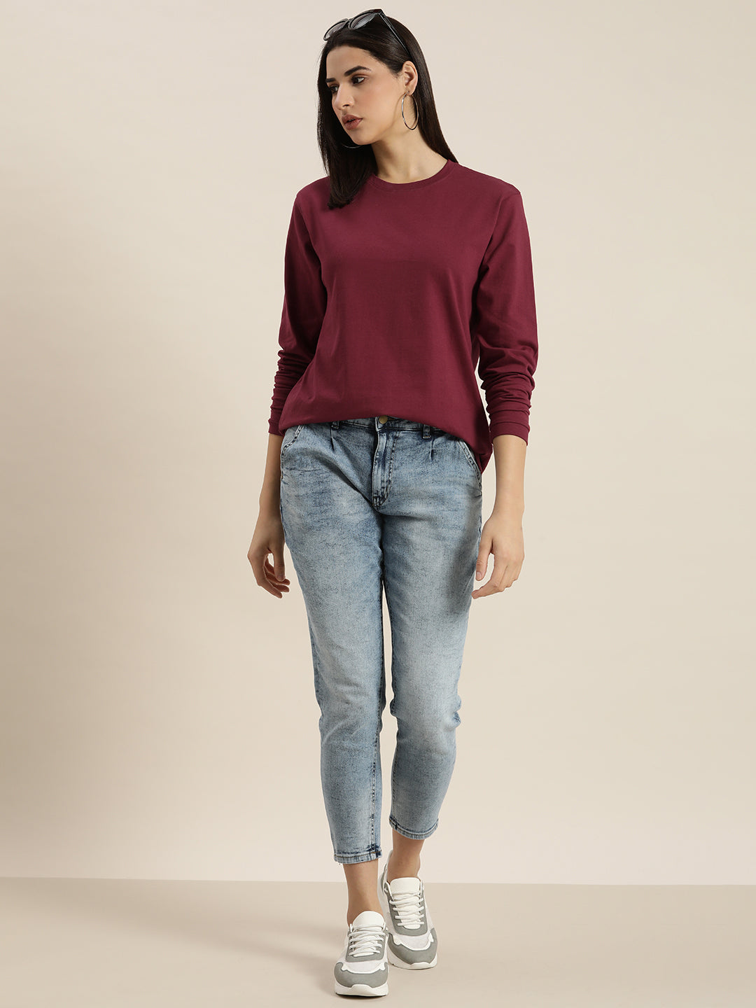 Womens Full Sleeve Round Neck Oversized Fit T-Shirts
