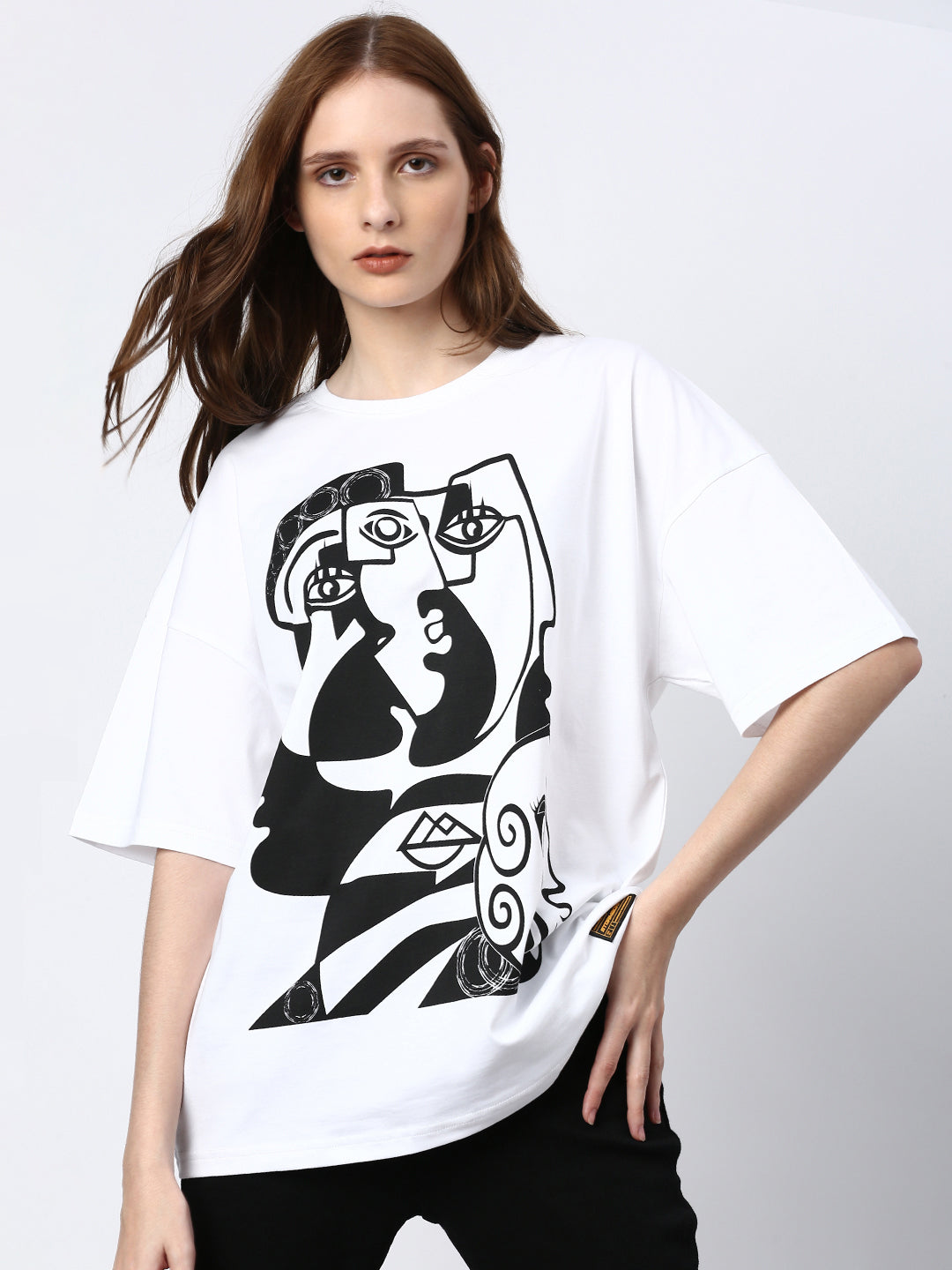 Womens Half Sleeve Drop Shoulder Printed Oversized Fit T-Shirts