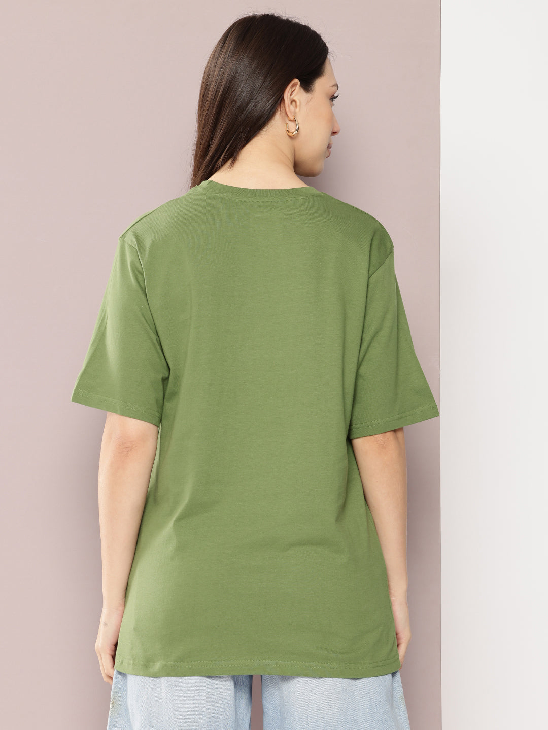 Womens Half Sleeve Round Neck Solid Oversized Fit Tshirts