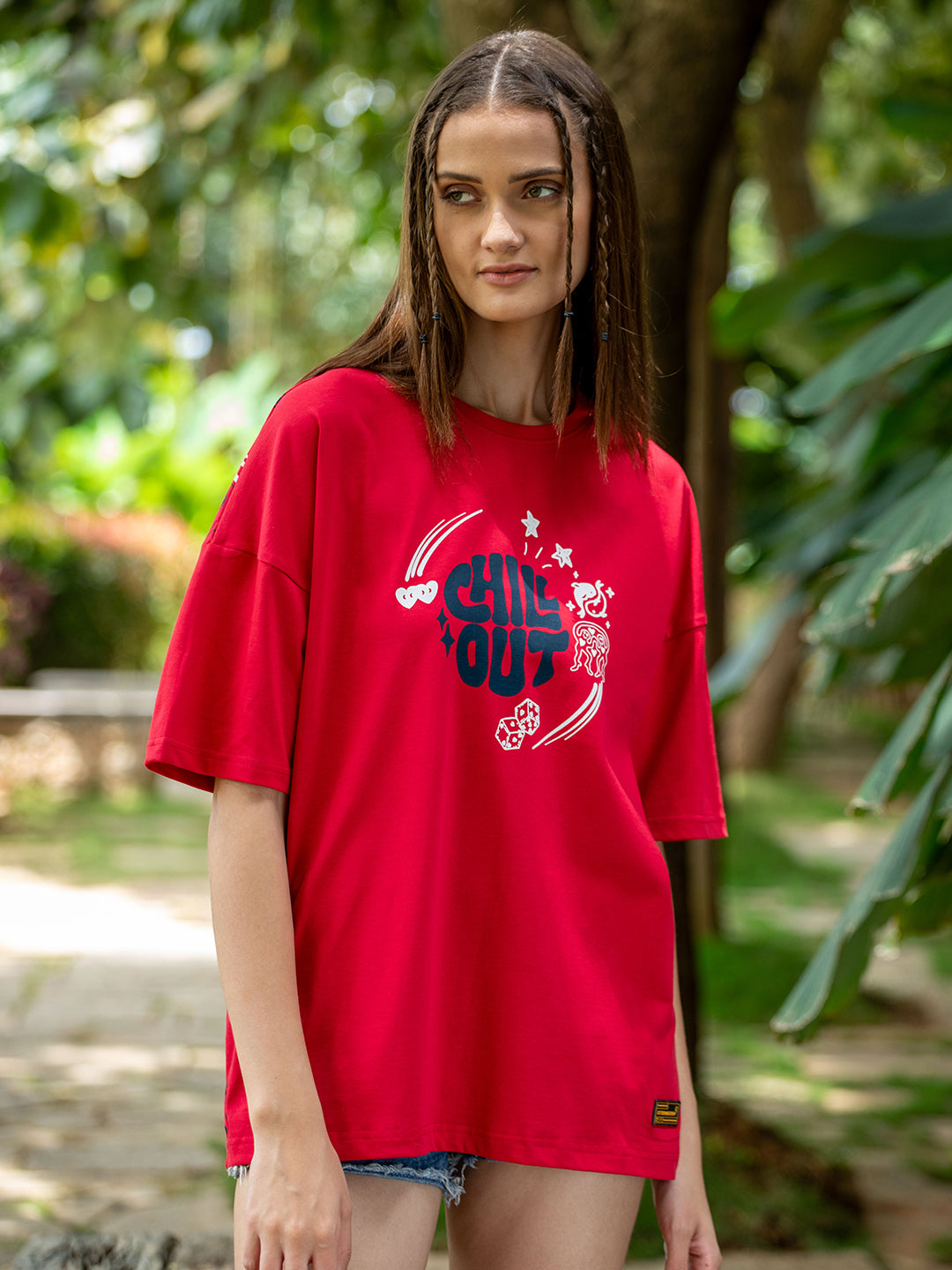 Womens Half Sleeve Drop Shoulder Printed Oversized Fit T-Shirts