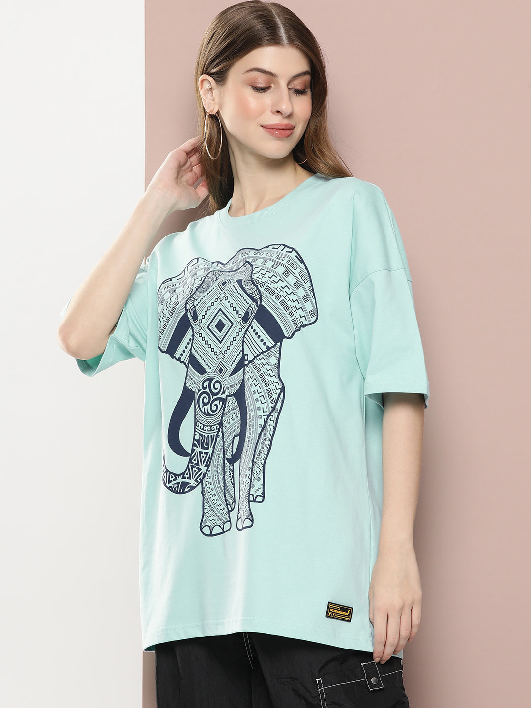 Womens Half Sleeve Drop Shoulder Printed Oversized Fit T-Shirts