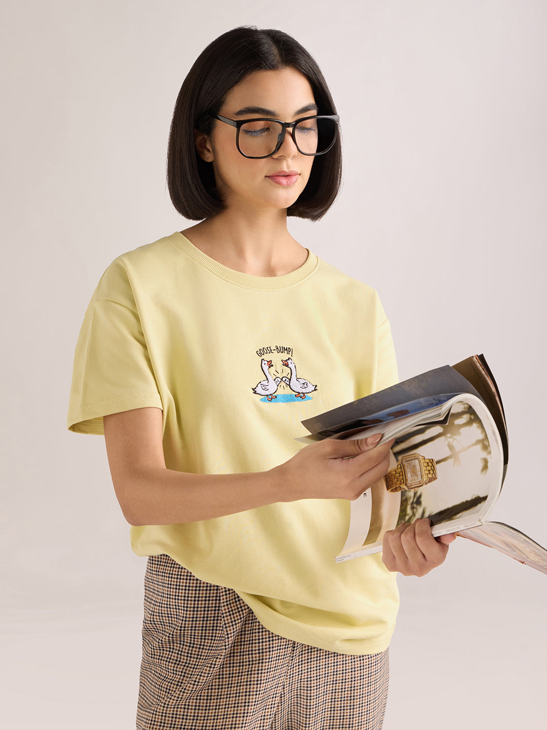 Womens Embroidery Boxy Regular Fit French Terry Cotton Tshirt