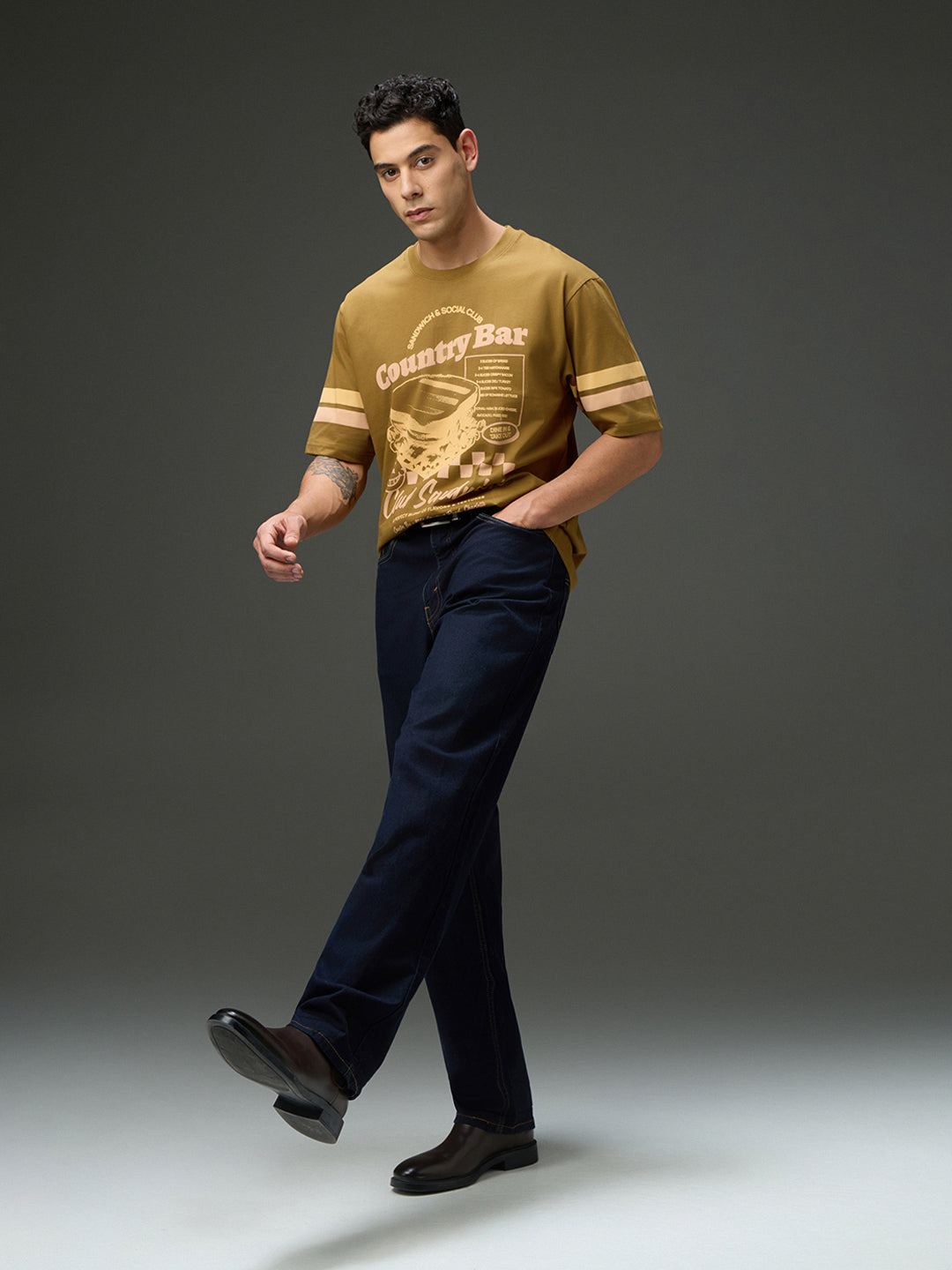 Mens Round Neck Half Sleeve Printed Oversized Fit Tshirt