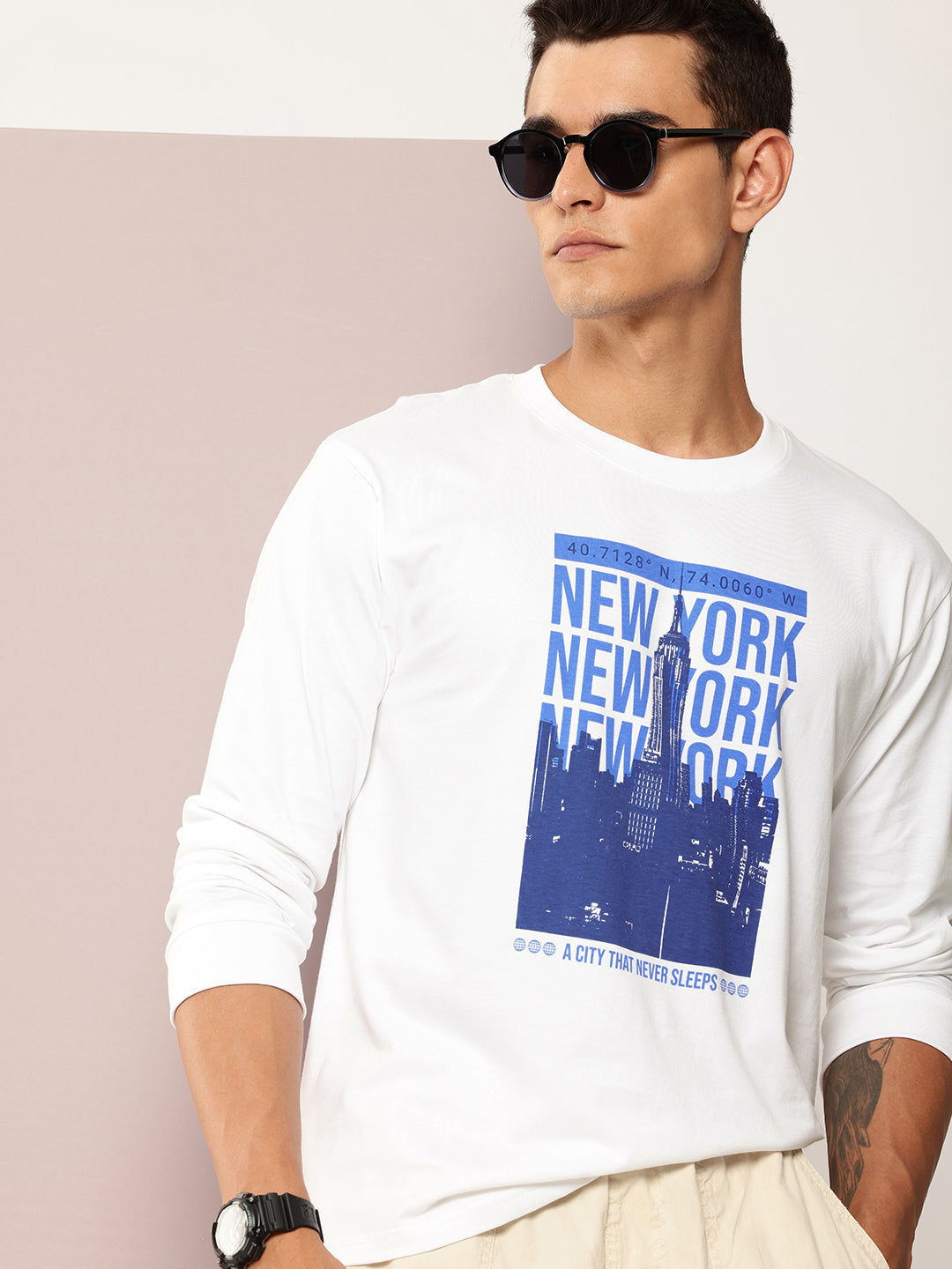 Mens Full Sleeve Round Neck Printed Oversized Fit Tshirts