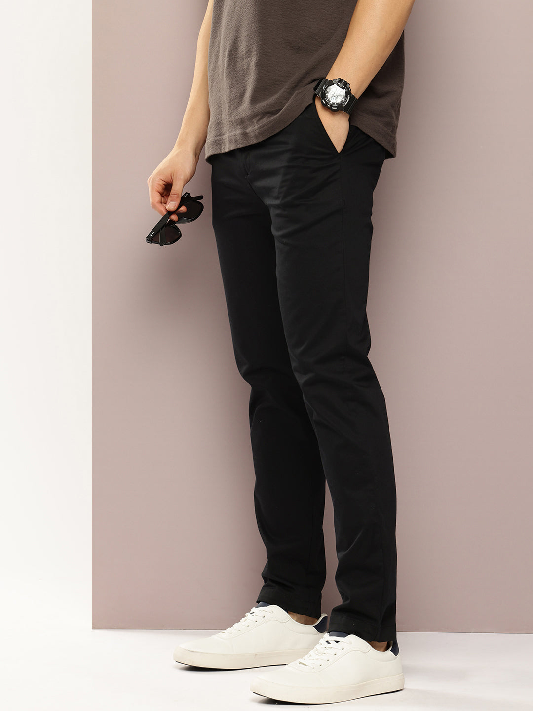 Men Slim Fit Solid Chinos Casual Trousers