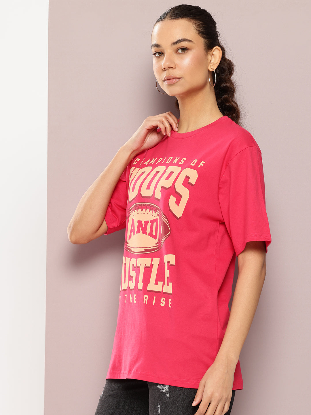 Womens Half Sleeve Round Neck Printed Oversized Fit Tshirts