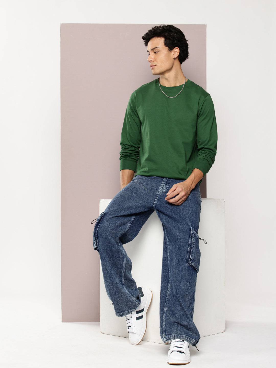 Mens Full Sleeve Round Neck Solid Regular Fit Tshirts