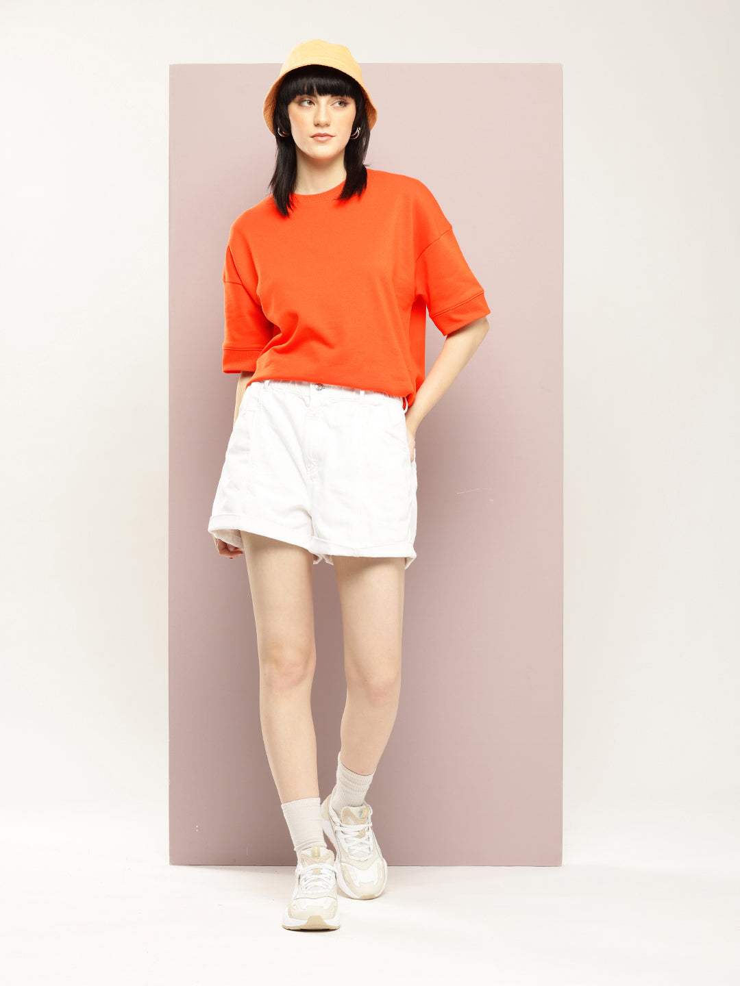Womens Half Sleeve Round Neck Solid Oversized Fit Tshirts