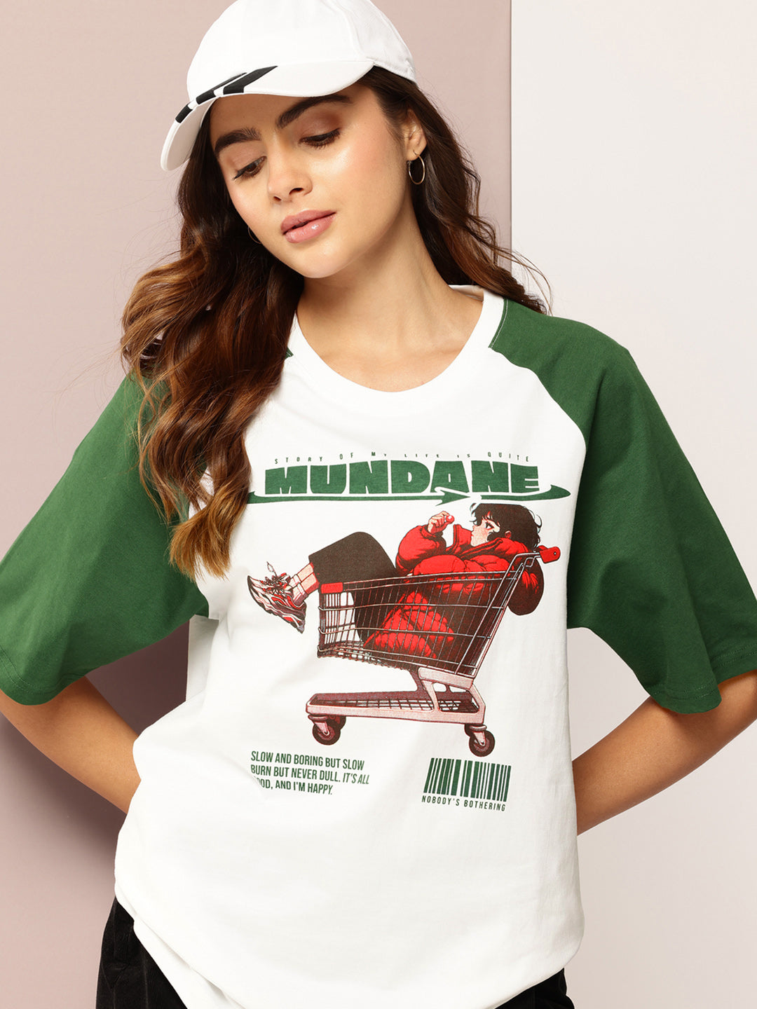 Womens Raglan Sleeve Printed Oversized Fit Tshirt