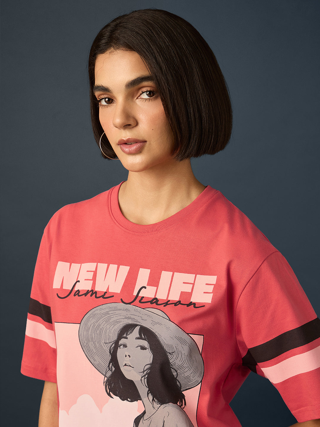 Womens Short Sleeve Printed Oversized Fit Tshirt 