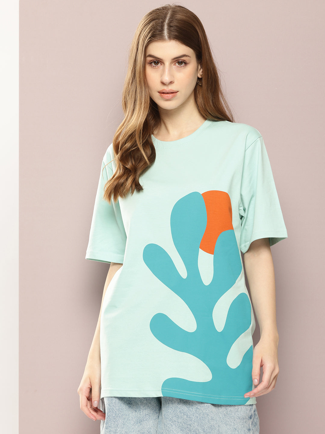 Womens Half Sleeve Round Neck Printed Oversized Fit Tshirts