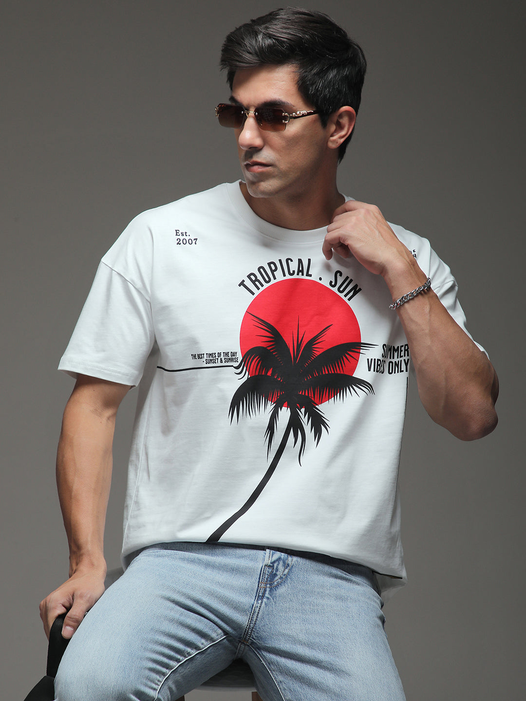 Mens Half Sleeve Drop Shoulder Printed Oversized Fit T-Shirts