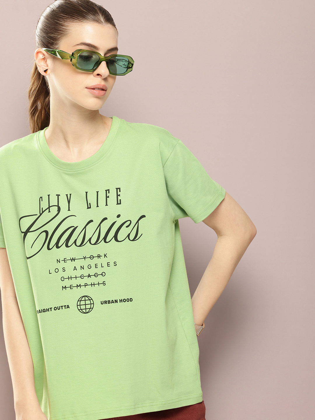 Womens Half Sleeve Round Neck Printed Boxy Fit Tshirts