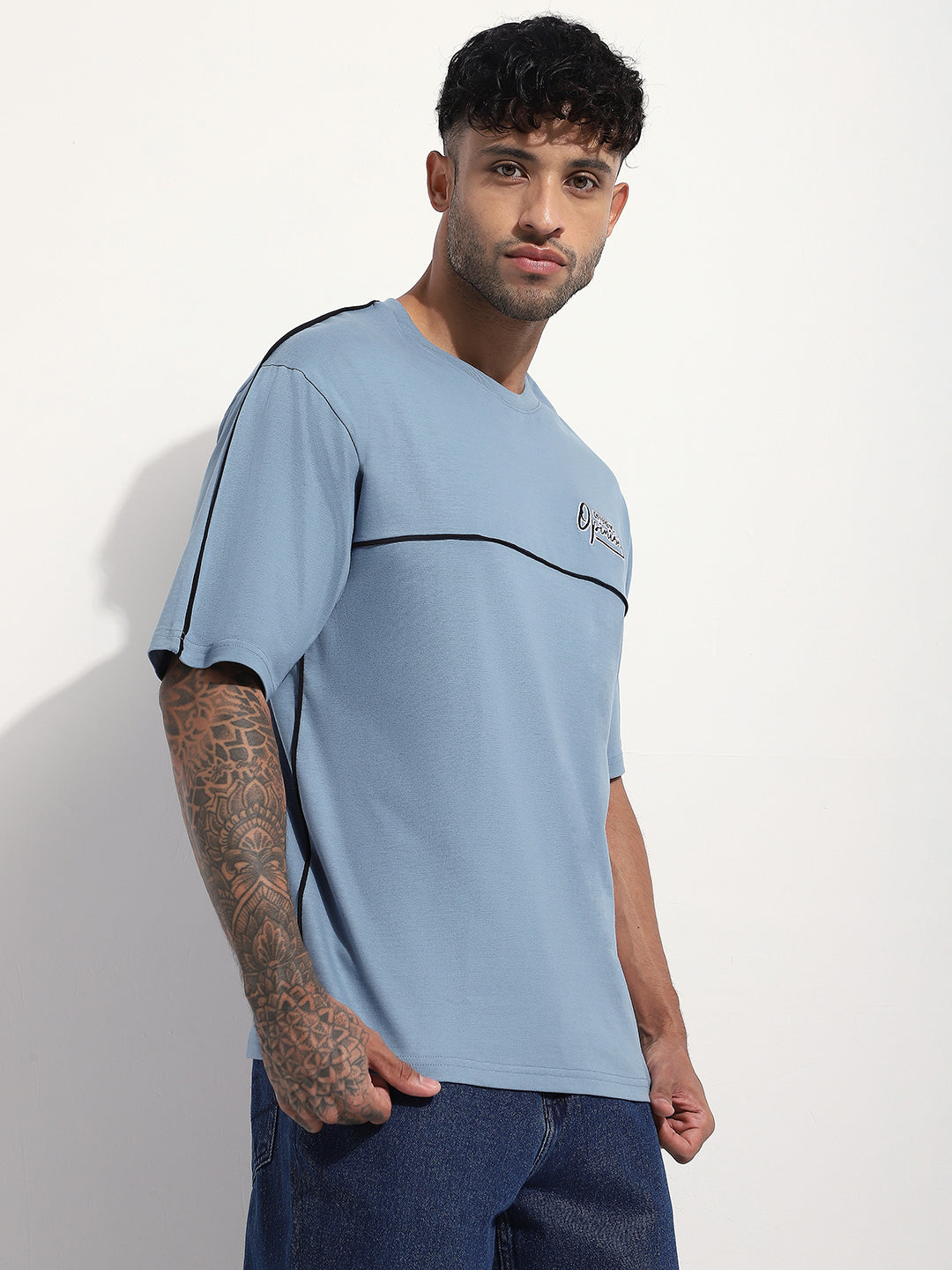 Mens Half Sleeve Round Neck Embroidered Oversized Fit Tshirts