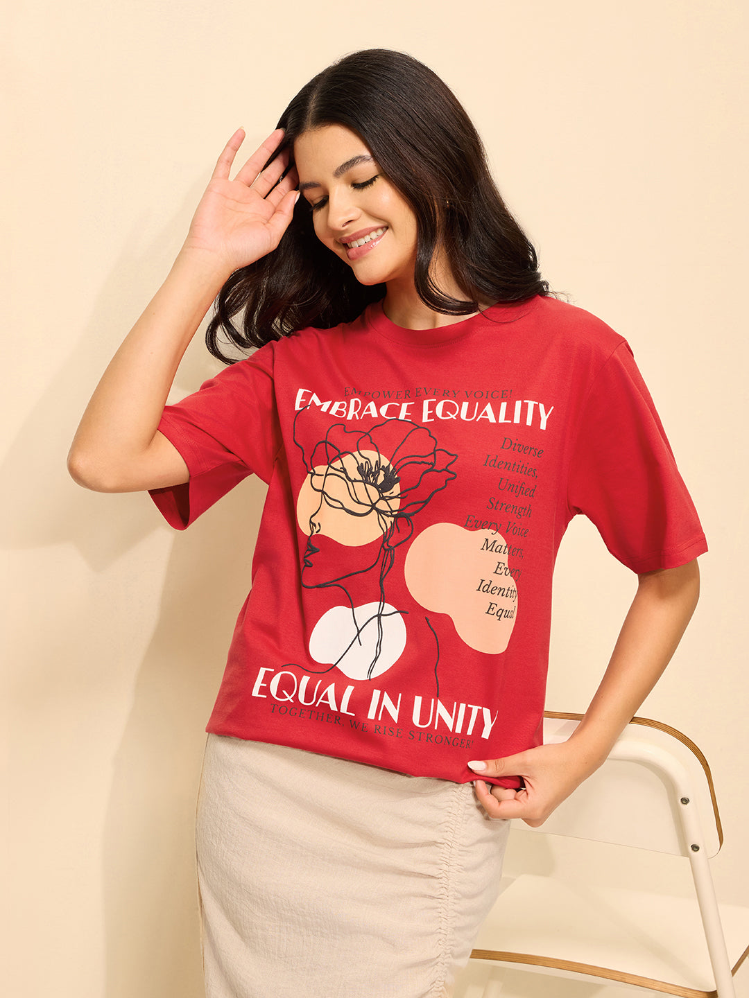 Womens Embroidery Oversized Fit Cotton T-Shirt