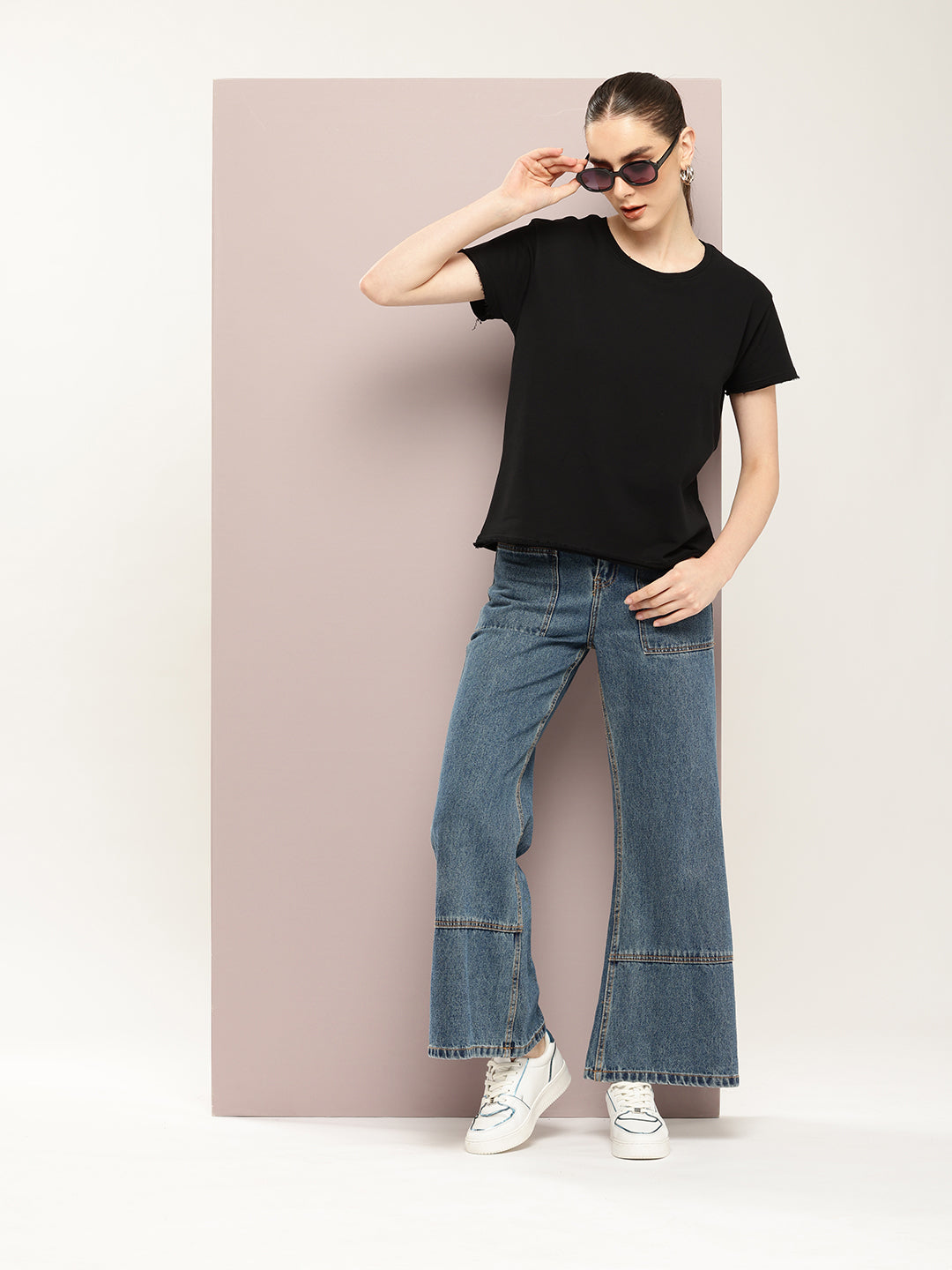 Womens Half Sleeve Round Neck Solid Boxy Fit Tshirts
