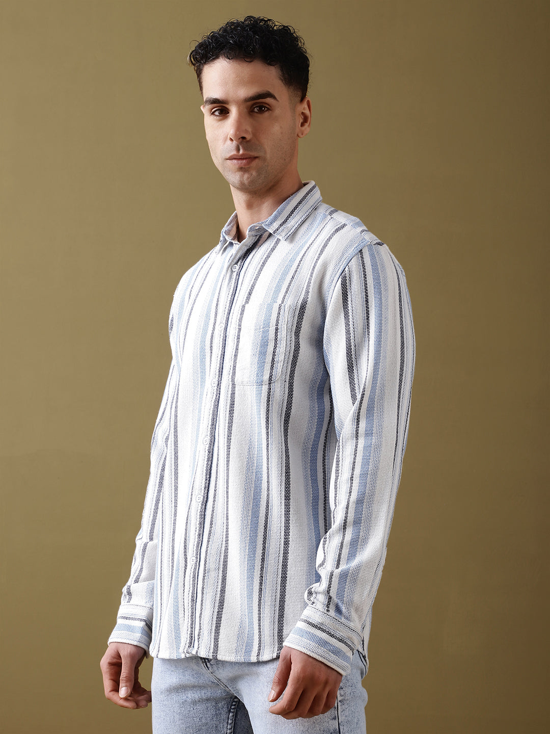 Mens Striped Full Sleeve Shirt With Pocket