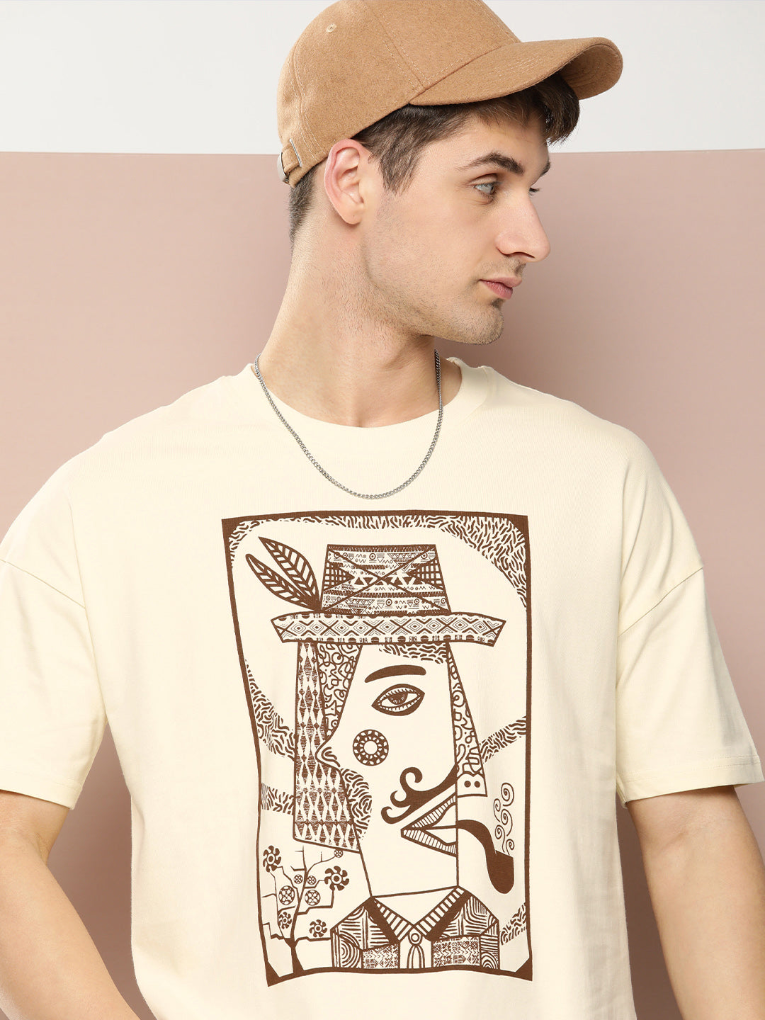 Mens Half Sleeve Drop Shoulder Printed Oversized Fit T-Shirts