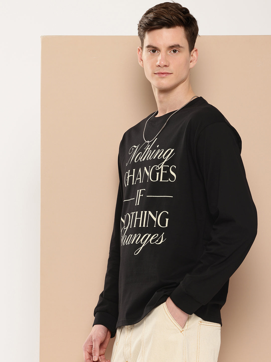 Mens Full Sleeve Round Neck Printed Oversized Fit Tshirts