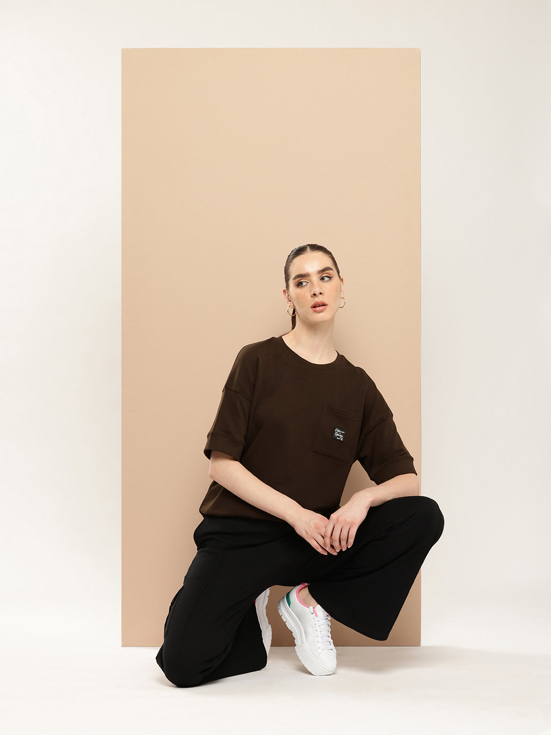Womens Half Sleeve Round Neck Solid Oversized Fit Tshirts